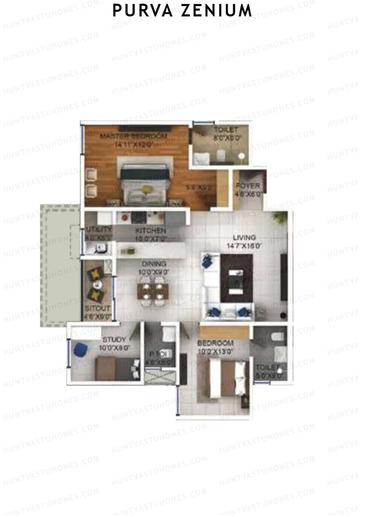 Purva Zenium Tower 11 Unit 4 Floor Plan