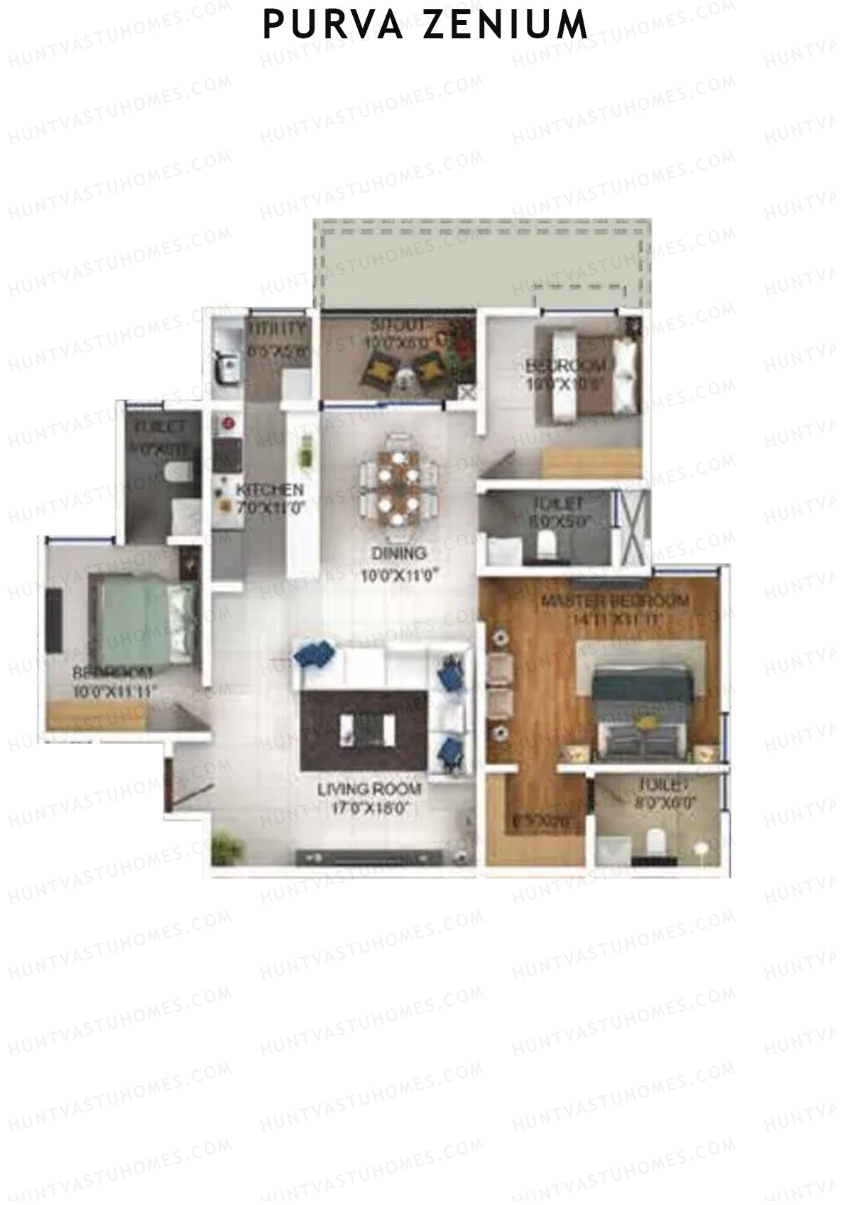 Purva Zenium Tower 7 Unit 3 Floor Plan