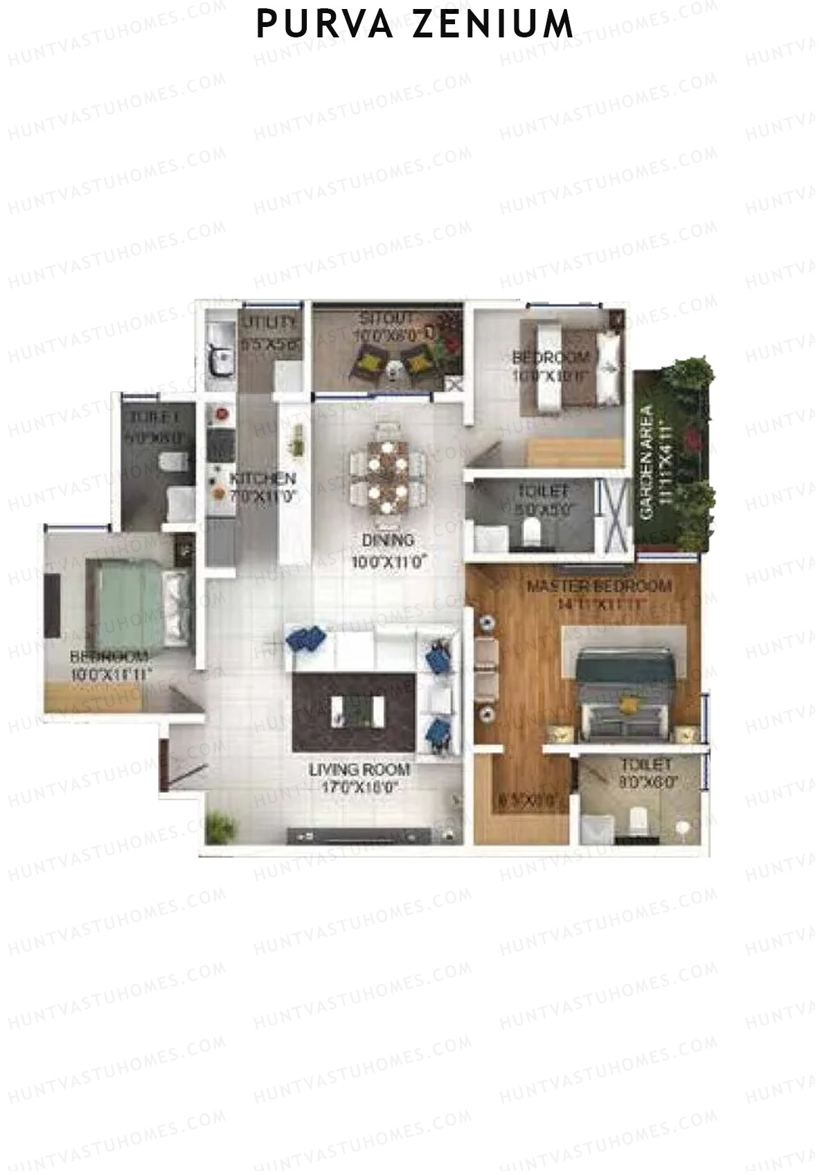 Purva Zenium Tower 7 Unit 3 Floor Plan