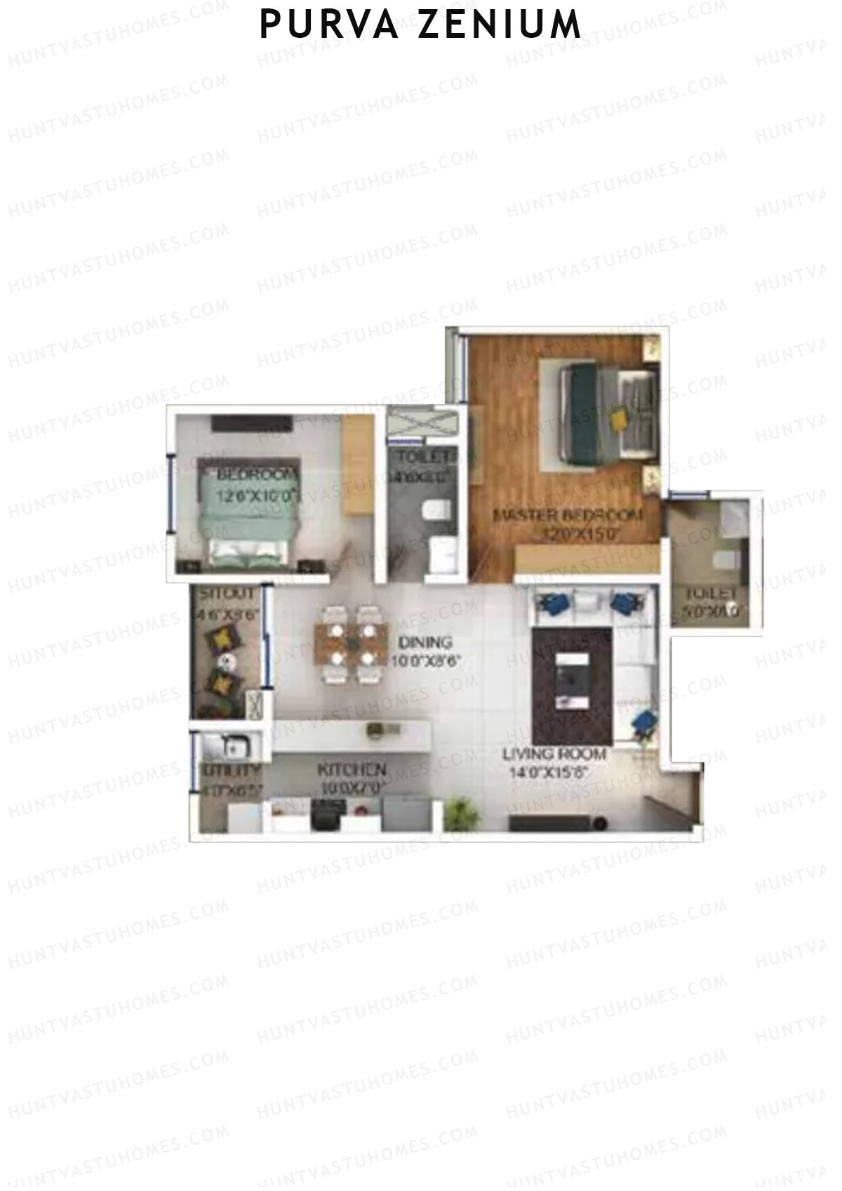 Purva Zenium Tower 8 Unit 3 Floor Plan