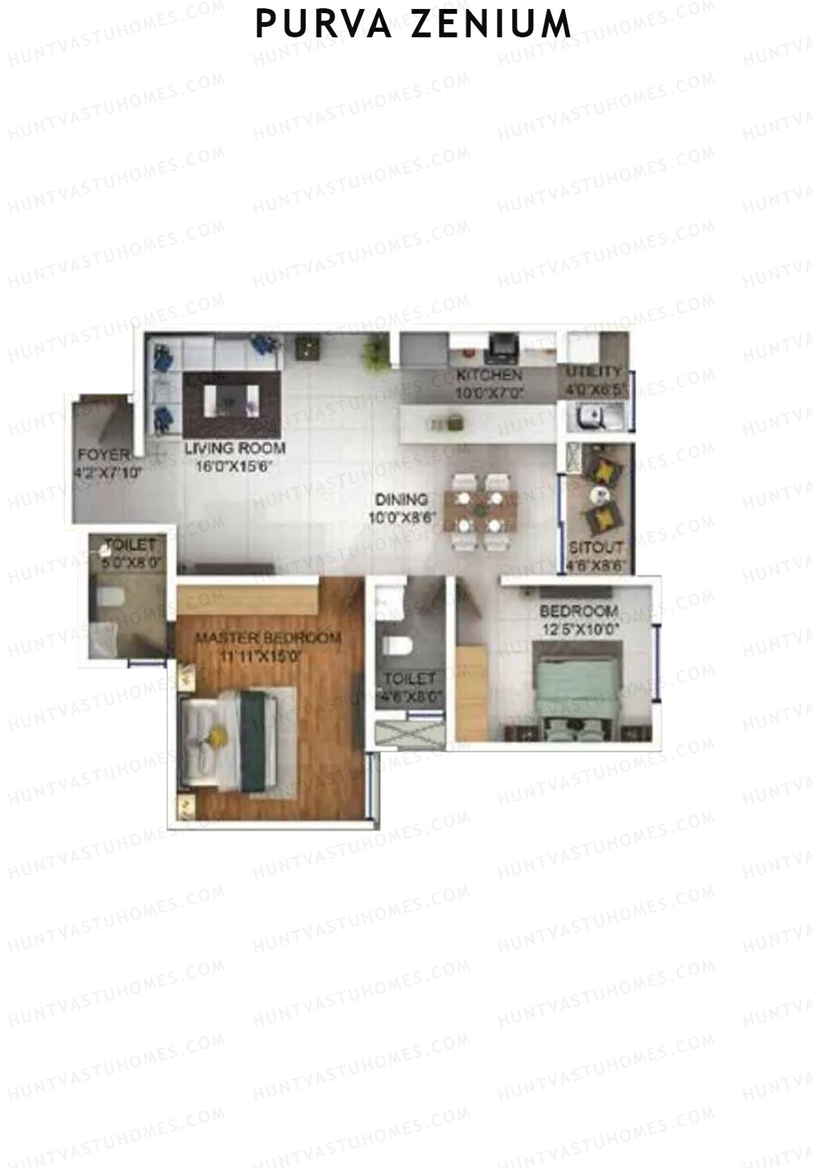 Purva Zenium Tower 9 Unit 3 Floor Plan