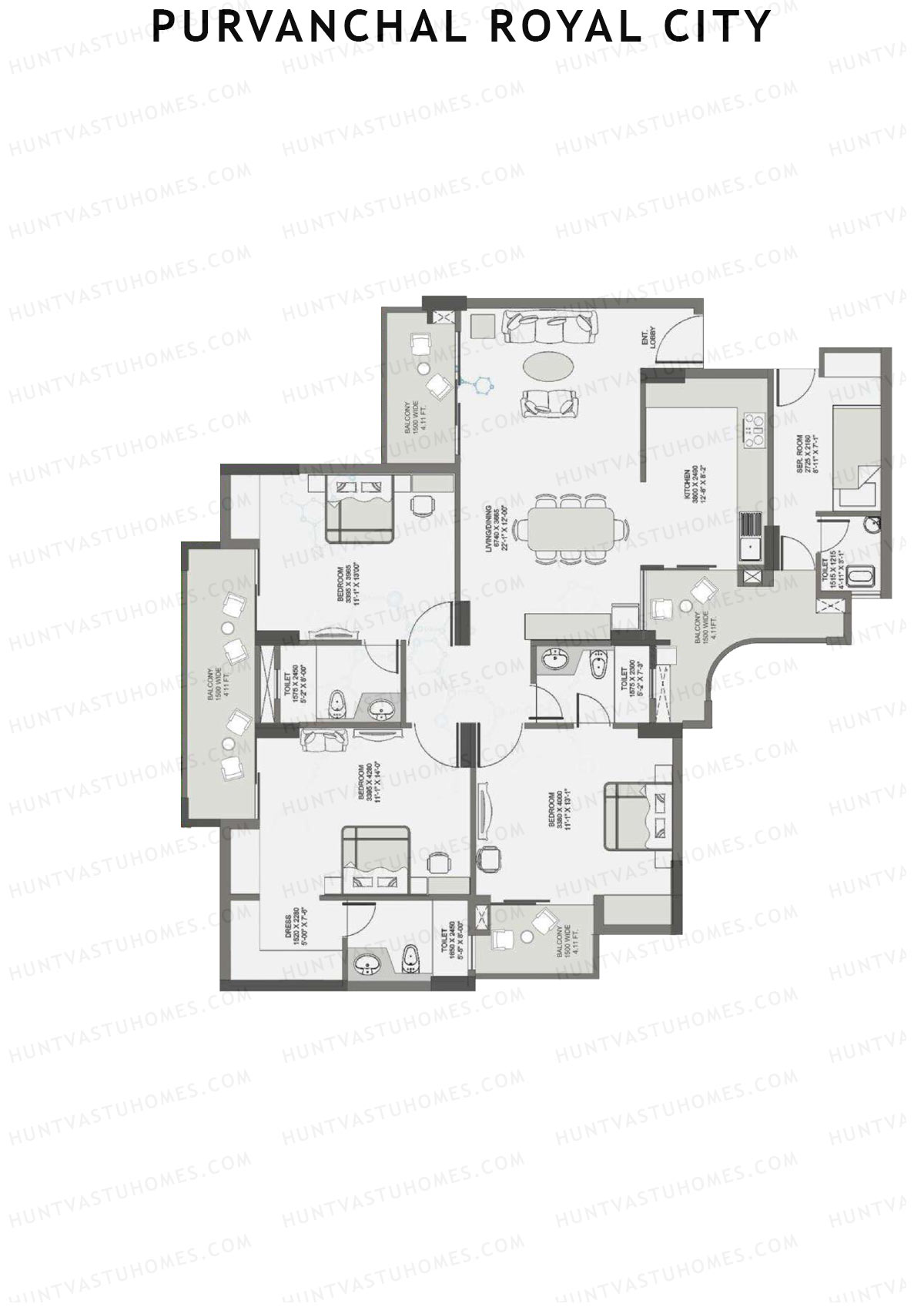 Purvanchal Royal City Tower 10 Unit 11 (Type A3) Floor Plan