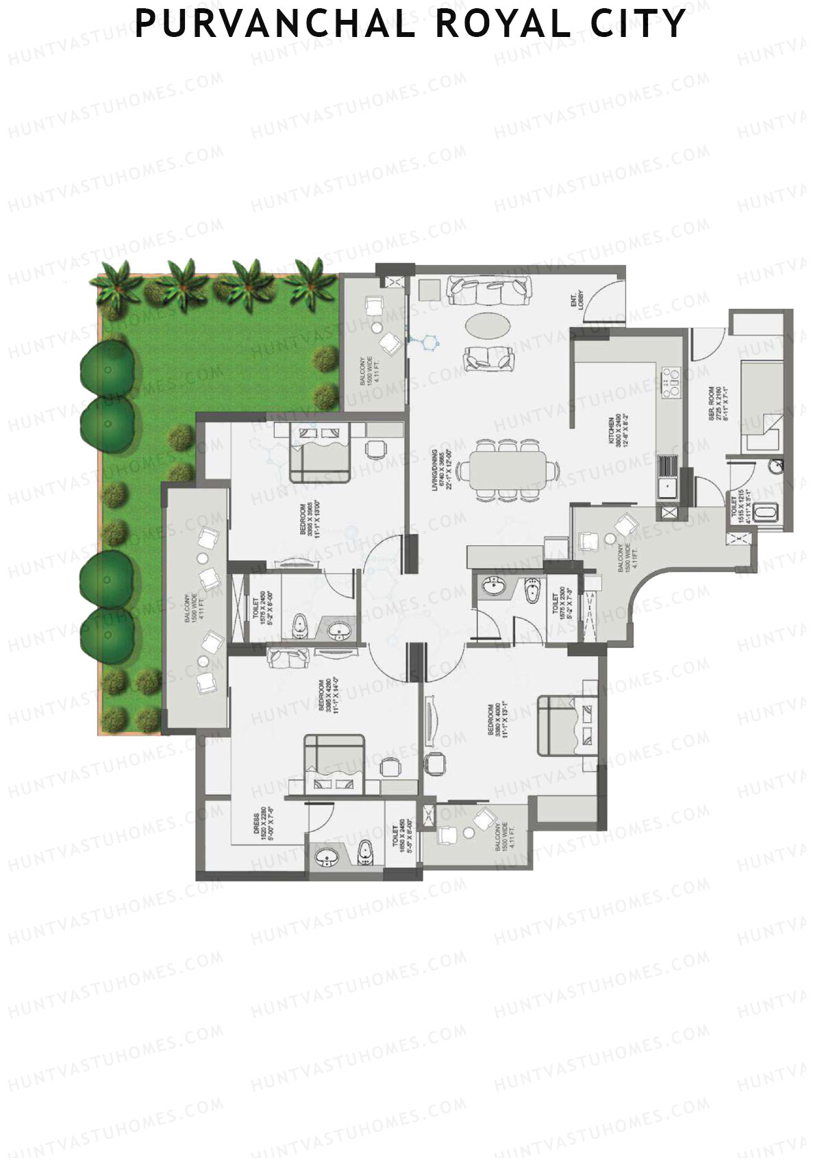 Purvanchal Royal City Tower 10 Unit 11 (Type A3) Floor Plan