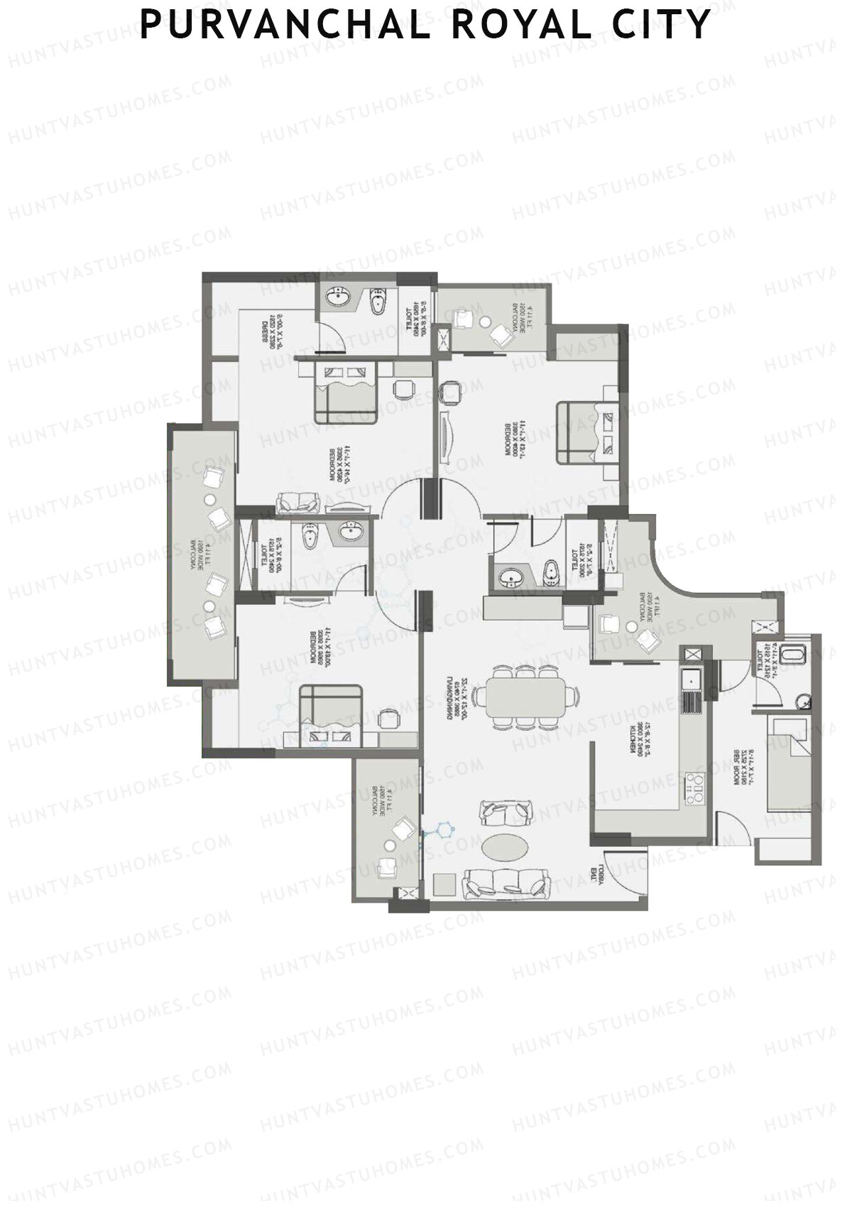 Purvanchal Royal City Tower 10 Unit 12 (Type A3) Floor Plan