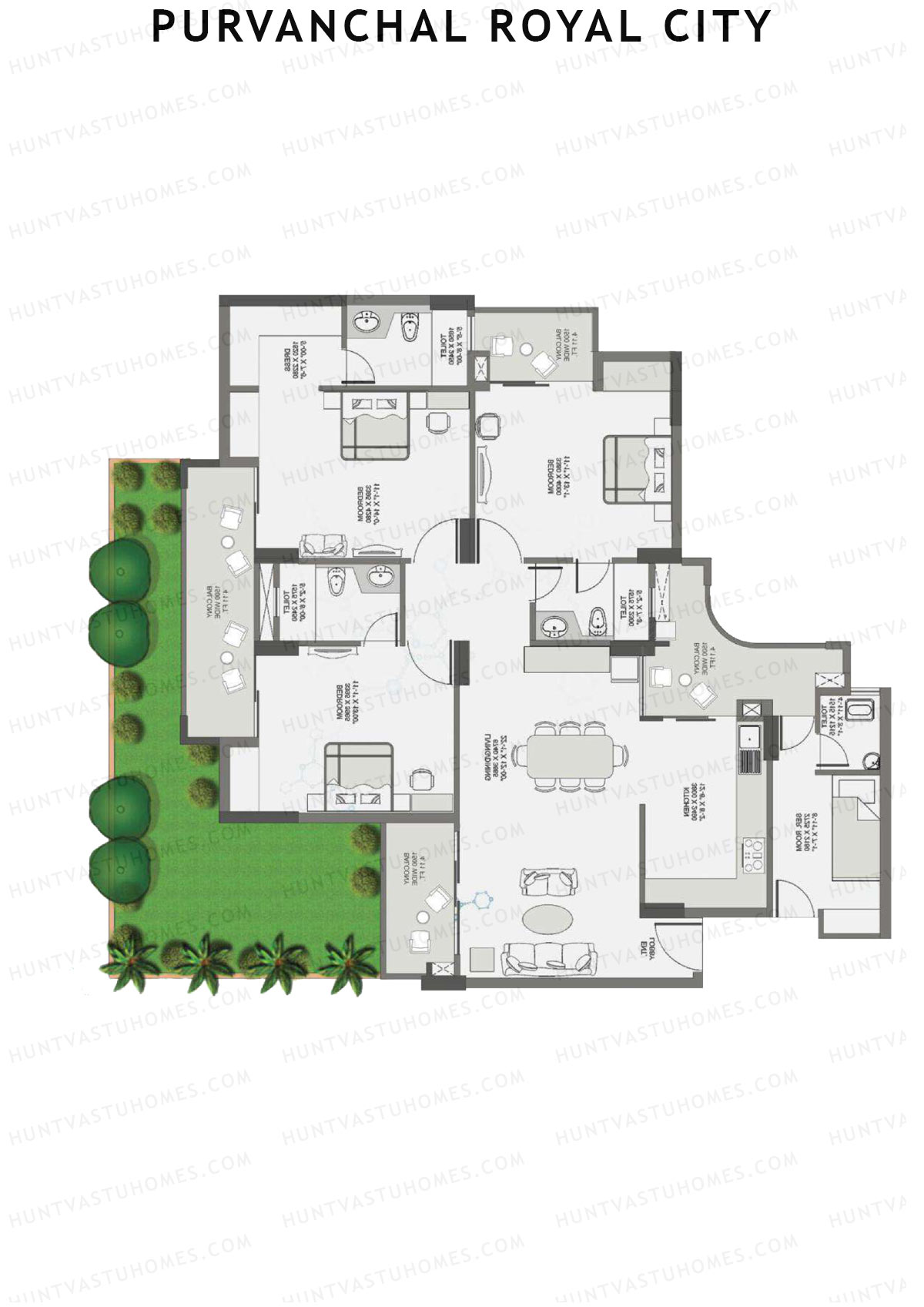 Purvanchal Royal City Tower 10 Unit 12 (Type A3) Floor Plan
