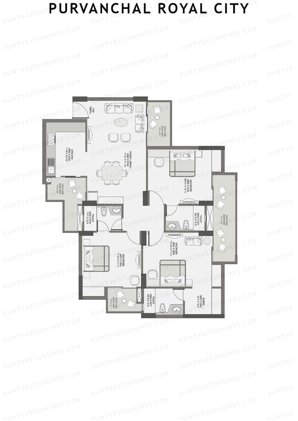 Purvanchal Royal City Tower 10 Unit 41 (Type B1) Floor Plan