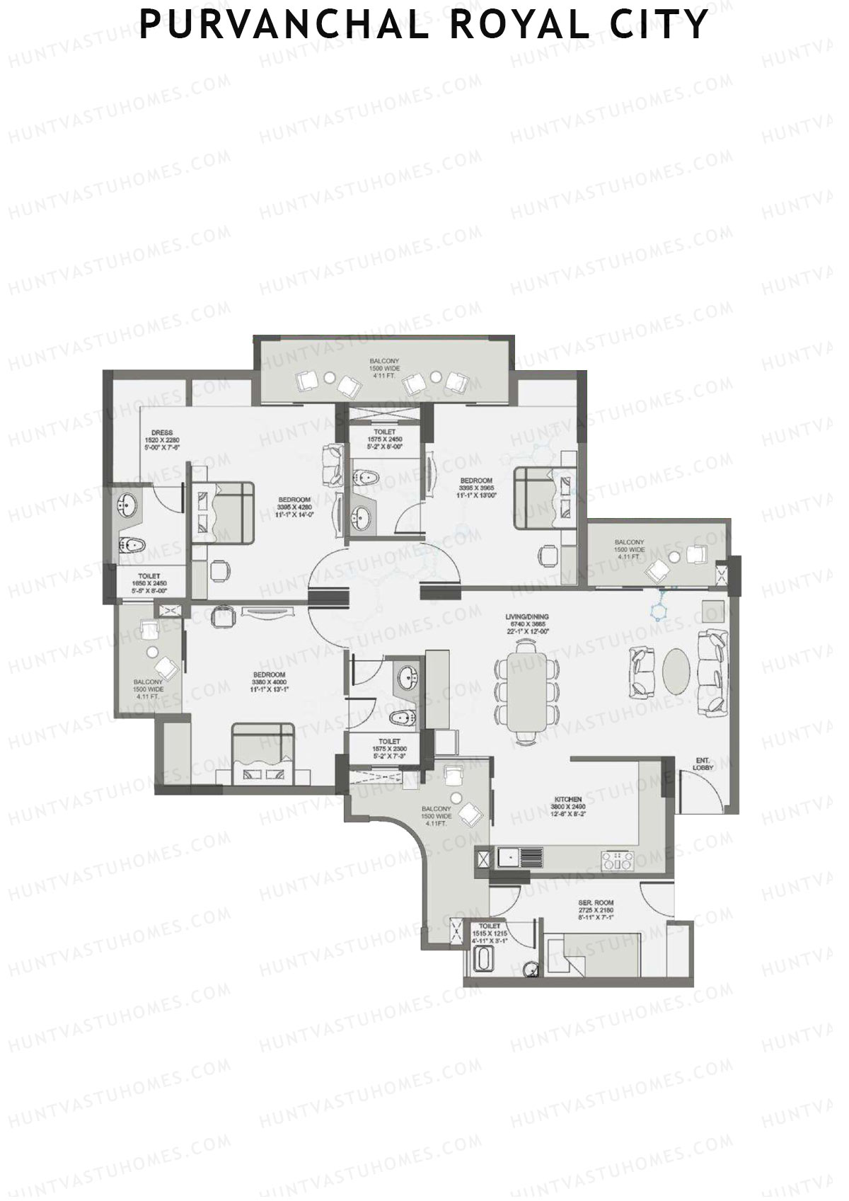 Purvanchal Royal City Tower 11 Unit 12A (Type A3) Floor Plan
