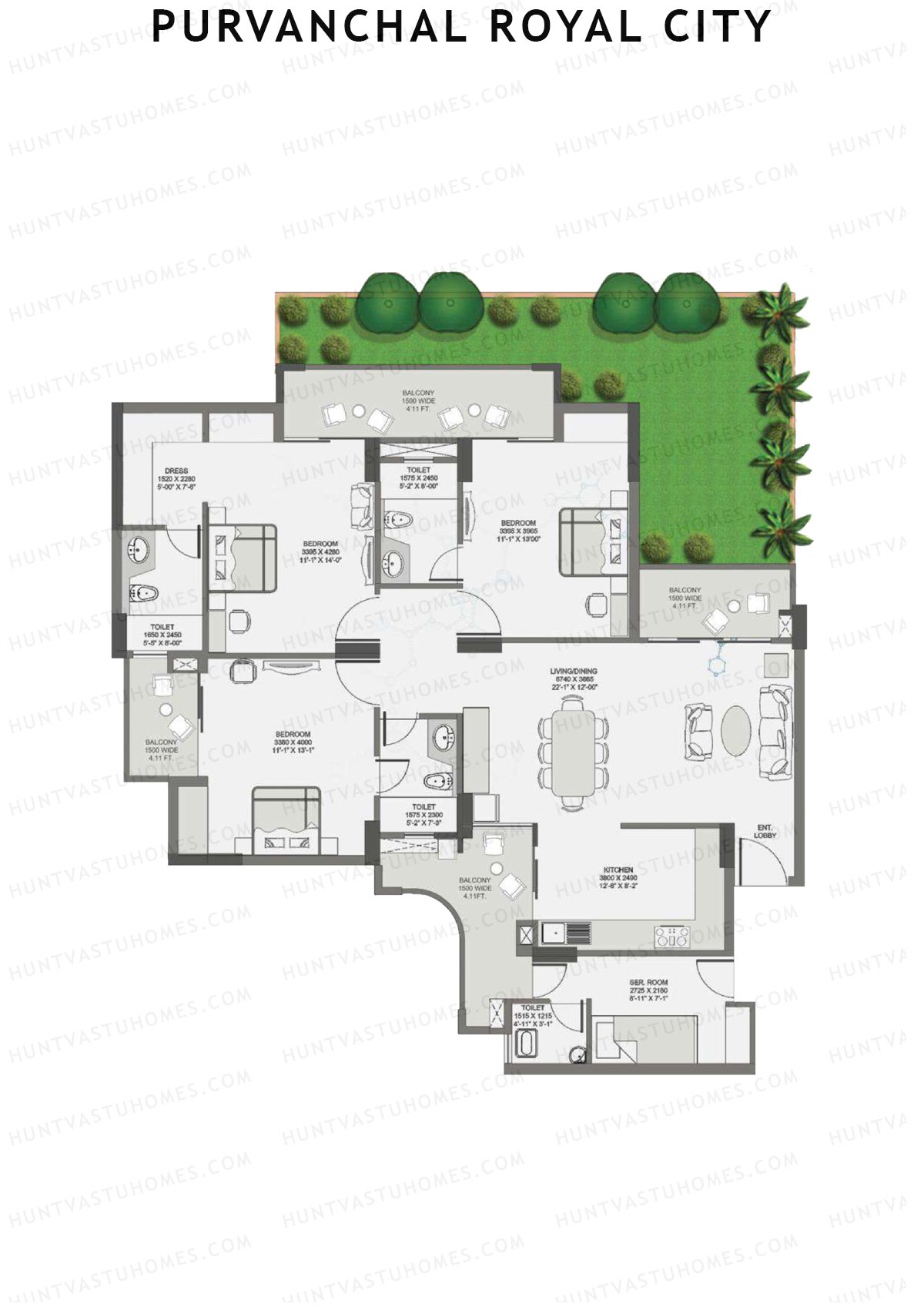 Purvanchal Royal City Tower 11 Unit 12A (Type A3) Floor Plan