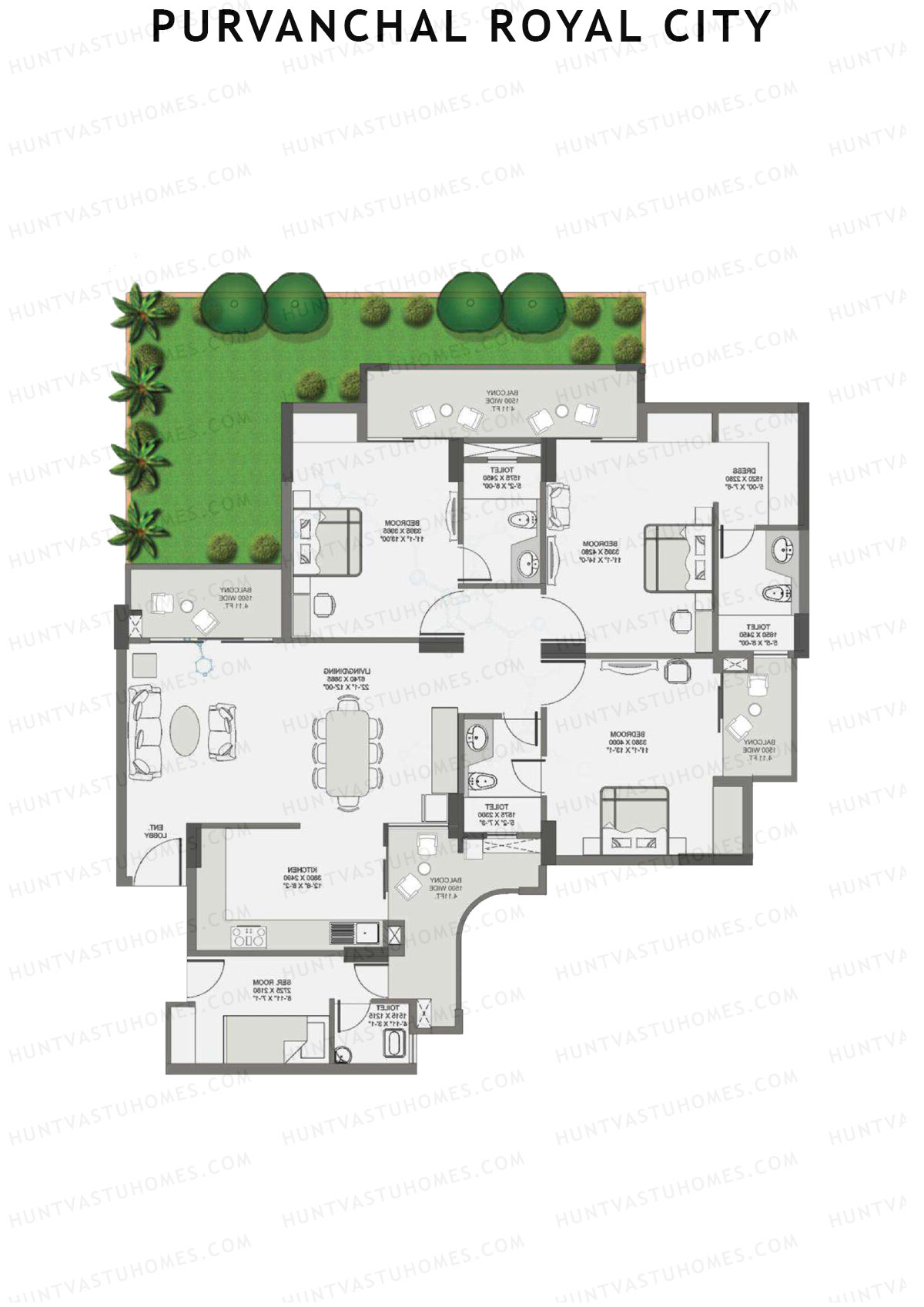 Purvanchal Royal City Tower 11 Unit 14 (Type A3) Floor Plan