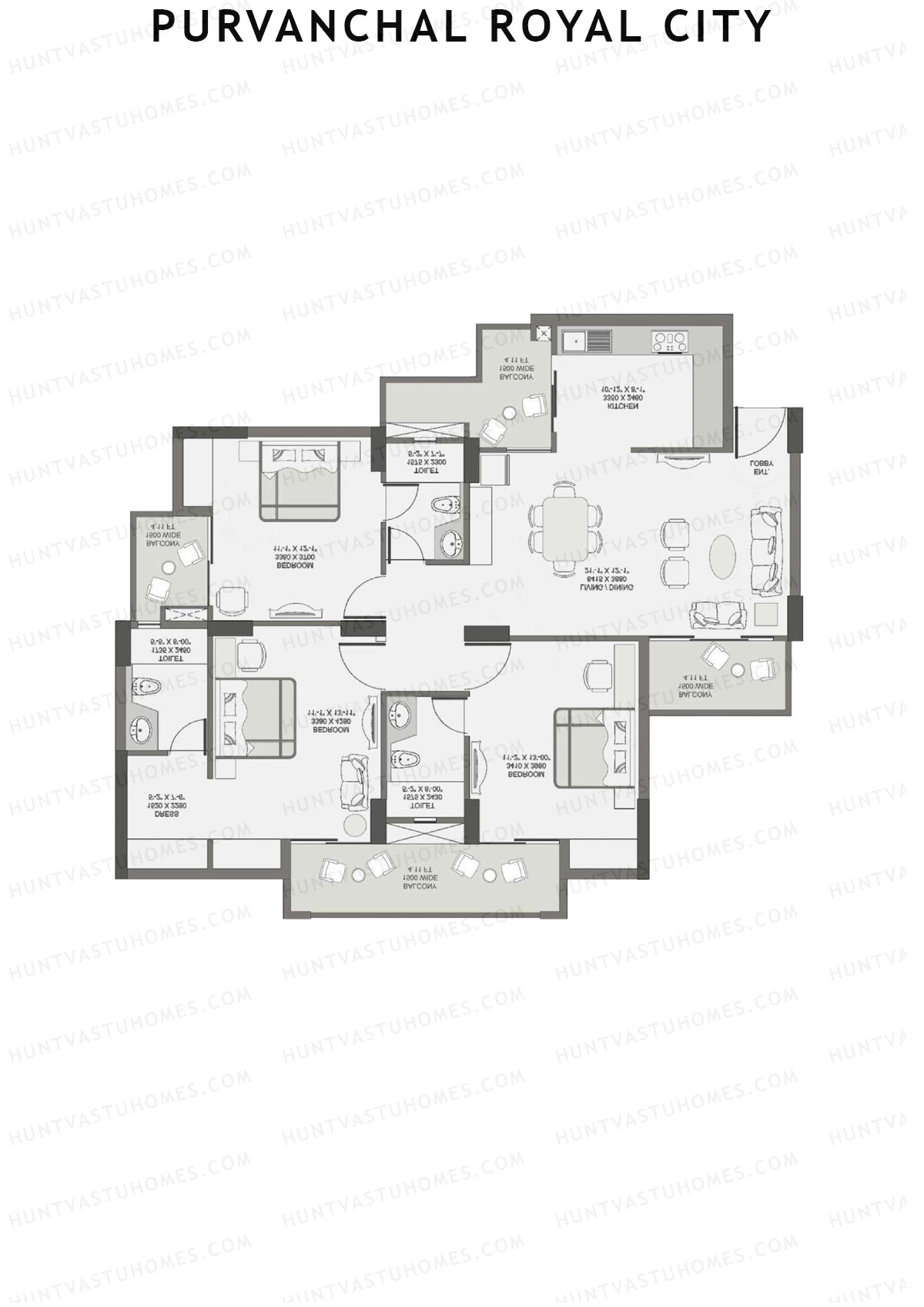 Purvanchal Royal City Tower 12 Unit 53 (Type B1) Floor Plan