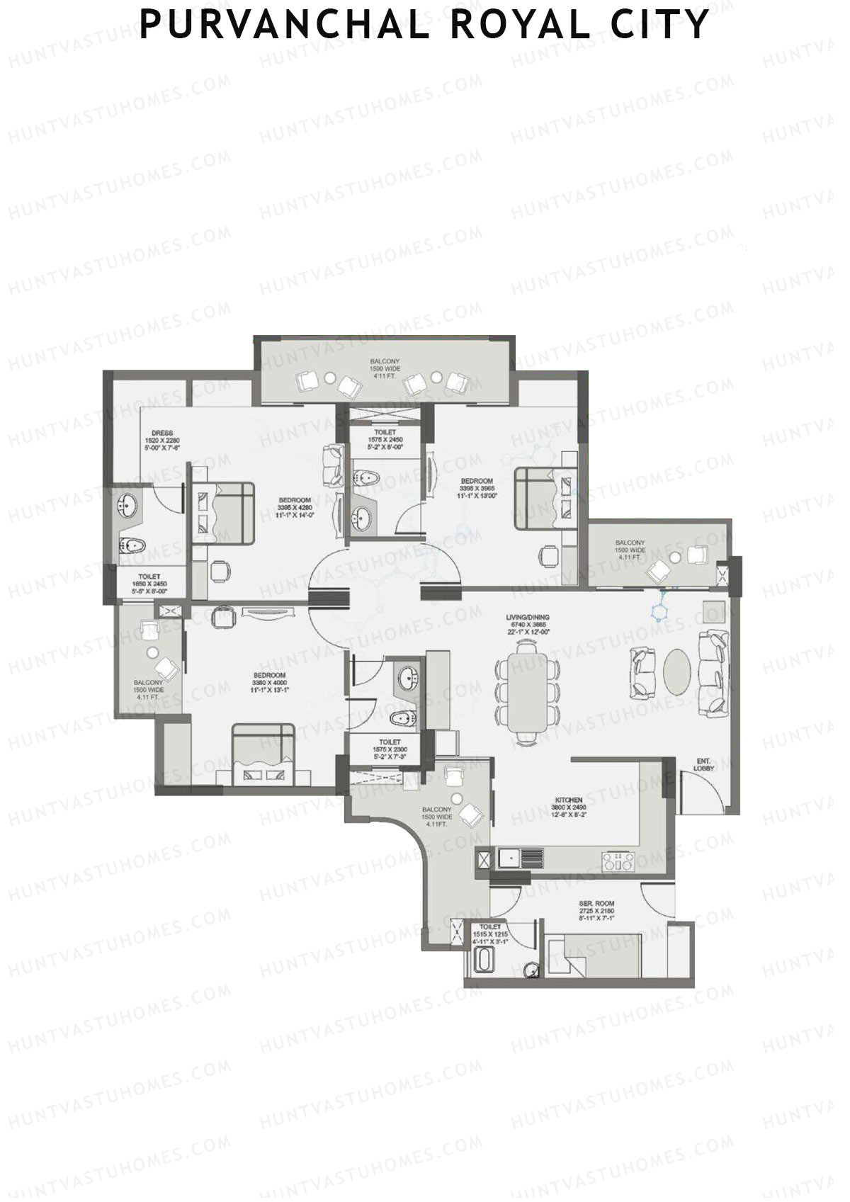 Purvanchal Royal City Tower 12A Unit 17 (Type A3) Floor Plan