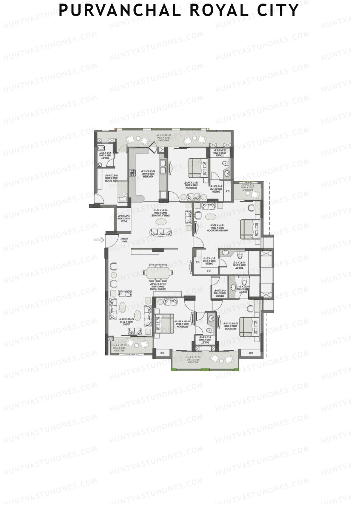 Purvanchal Royal City Tower 14 Unit 3 (Type A1) Floor Plan