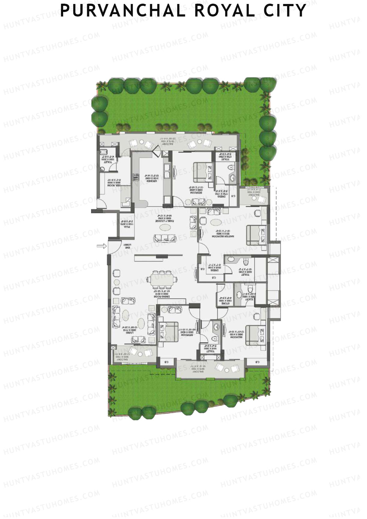 Purvanchal Royal City Tower 14 Unit 3 (Type A1) Floor Plan