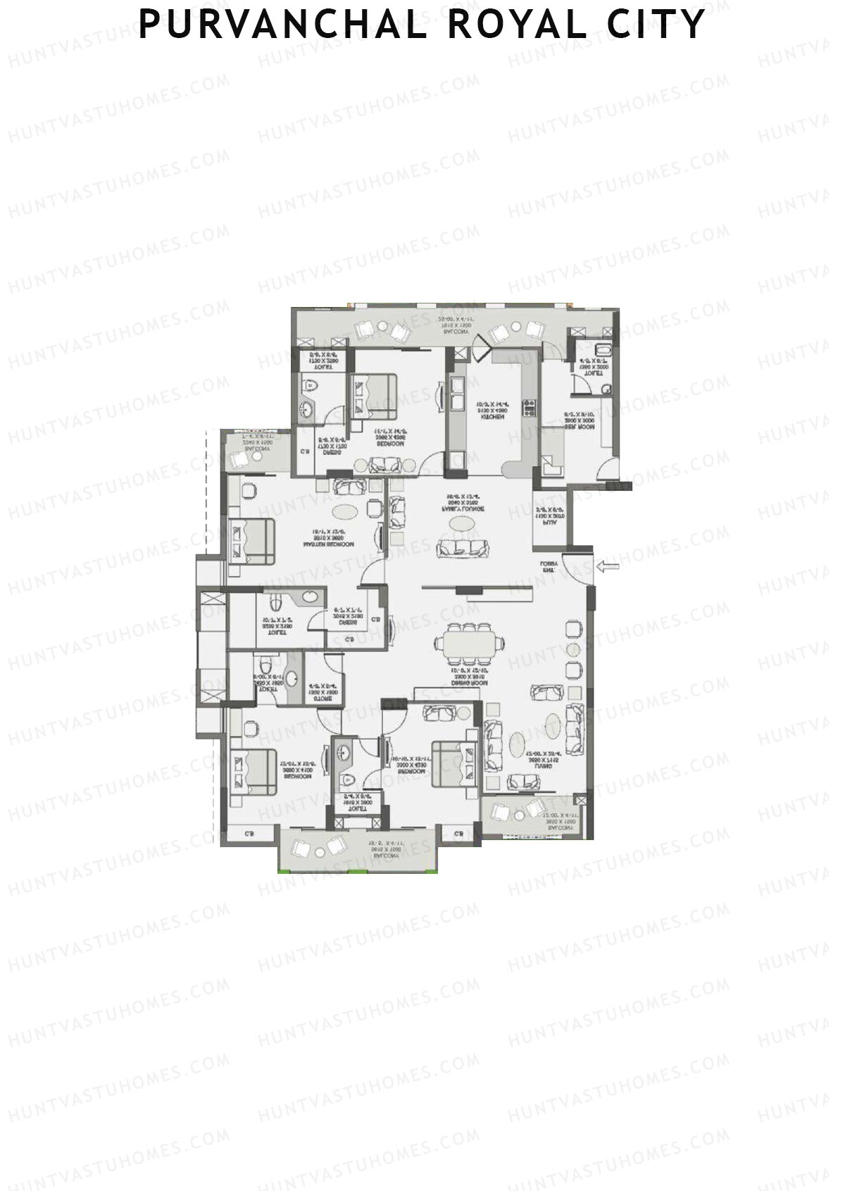 Purvanchal Royal City Tower 14 Unit 4 (Type A1) Floor Plan