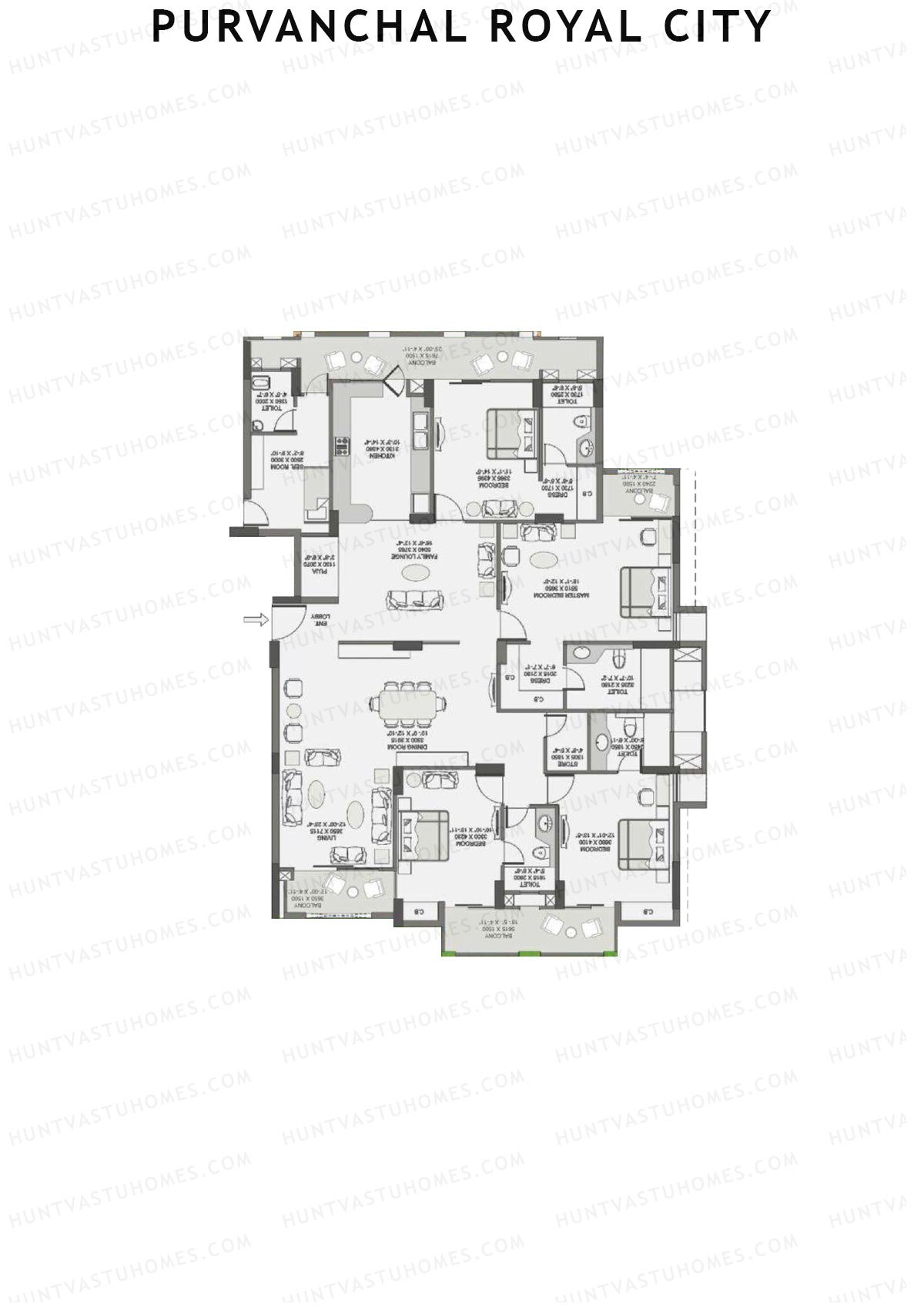 Purvanchal Royal City Tower 15 Unit 5 (Type A1) Floor Plan