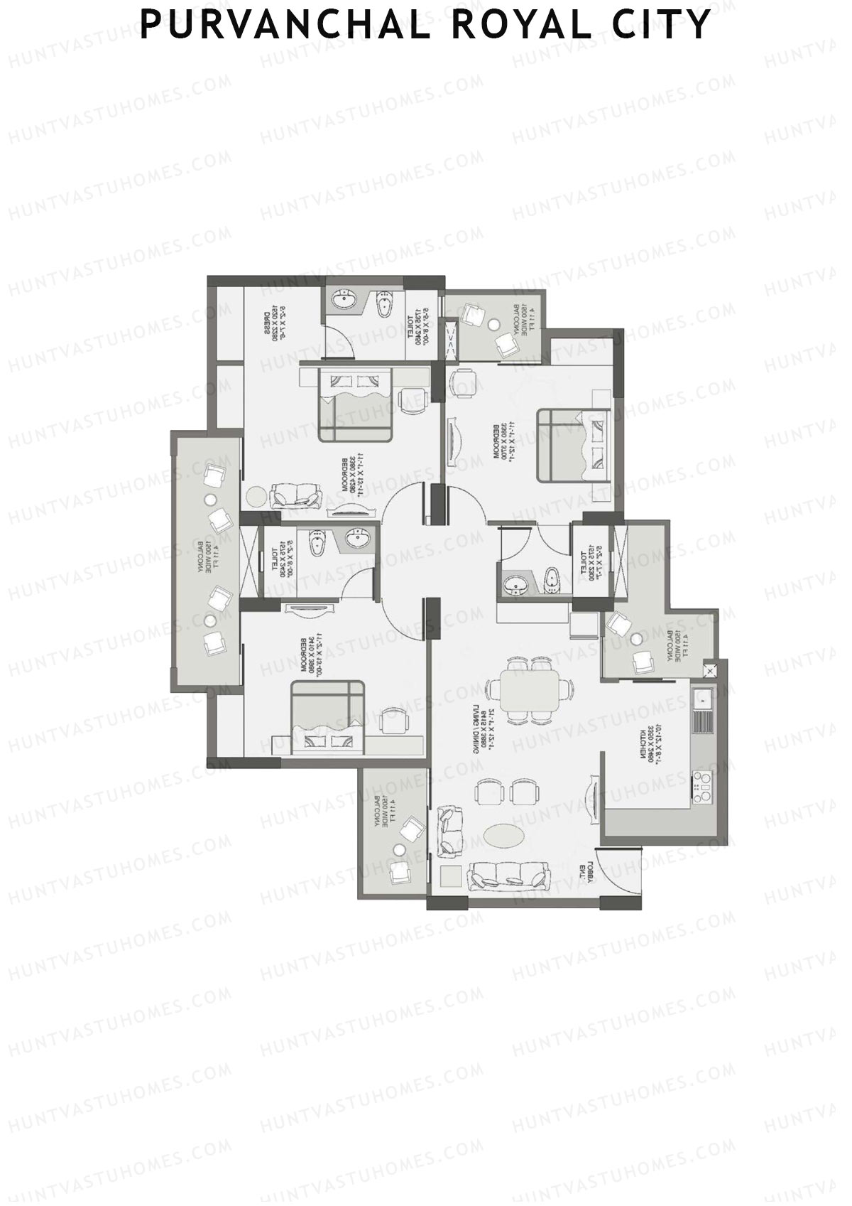Purvanchal Royal City Tower 1 Unit 4 (Type B1) Floor Plan
