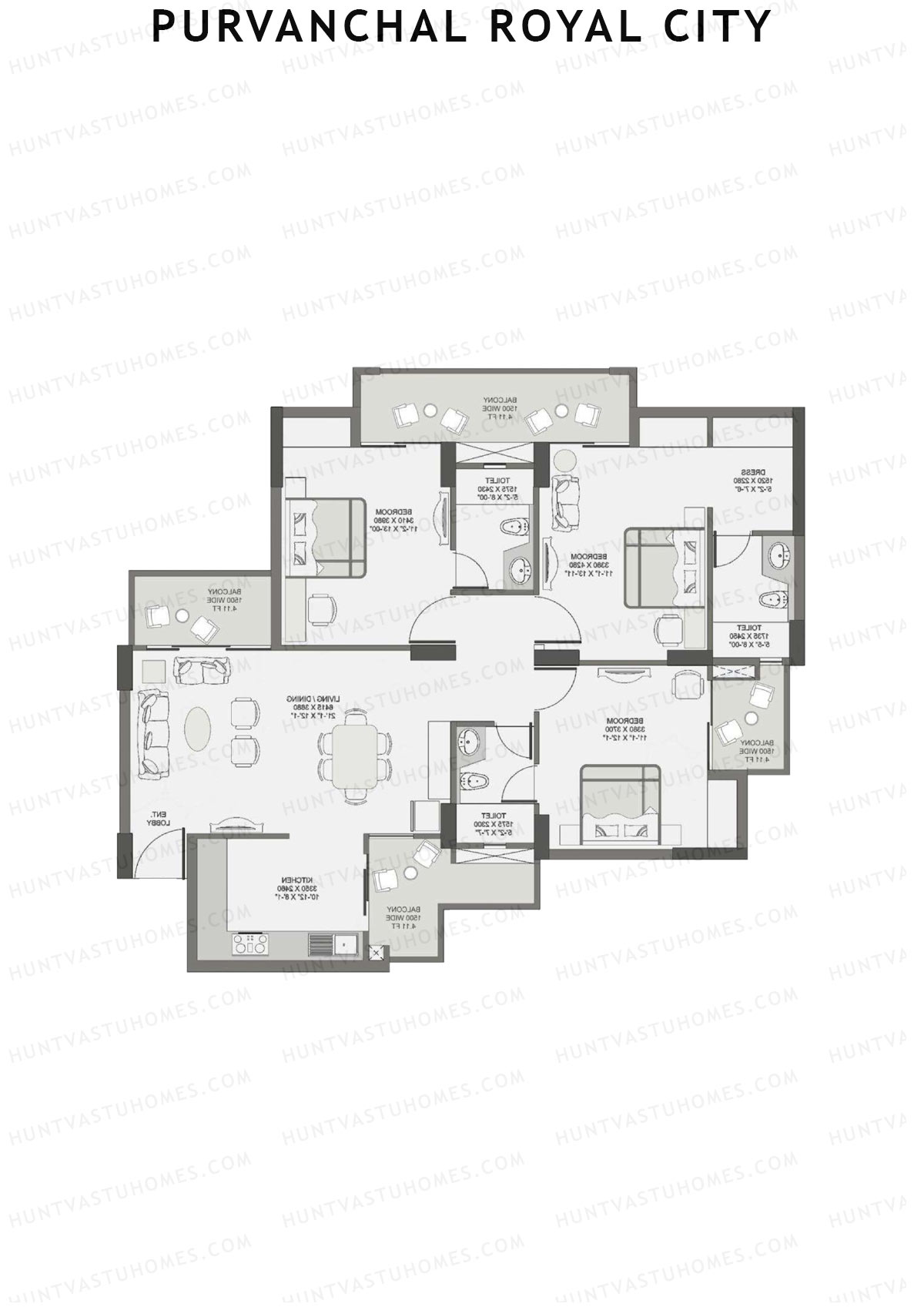 Purvanchal Royal City Tower 1 Unit 6 (Type B1) Floor Plan