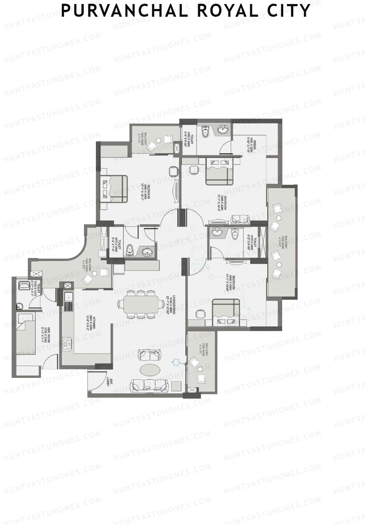 Purvanchal Royal City Tower 2 Unit 1 (Type A3) Floor Plan