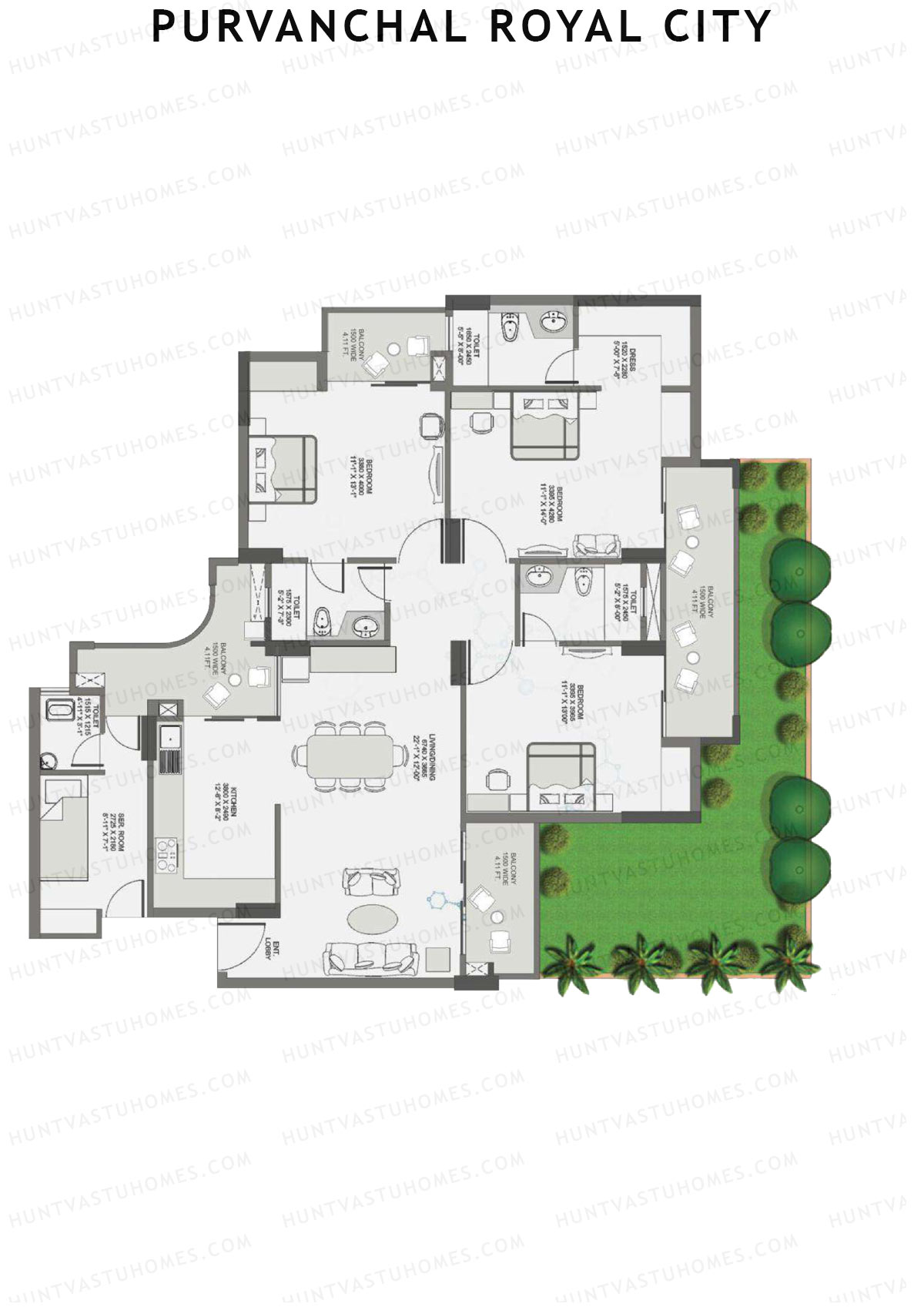 Purvanchal Royal City Tower 2 Unit 1 (Type A3) Floor Plan