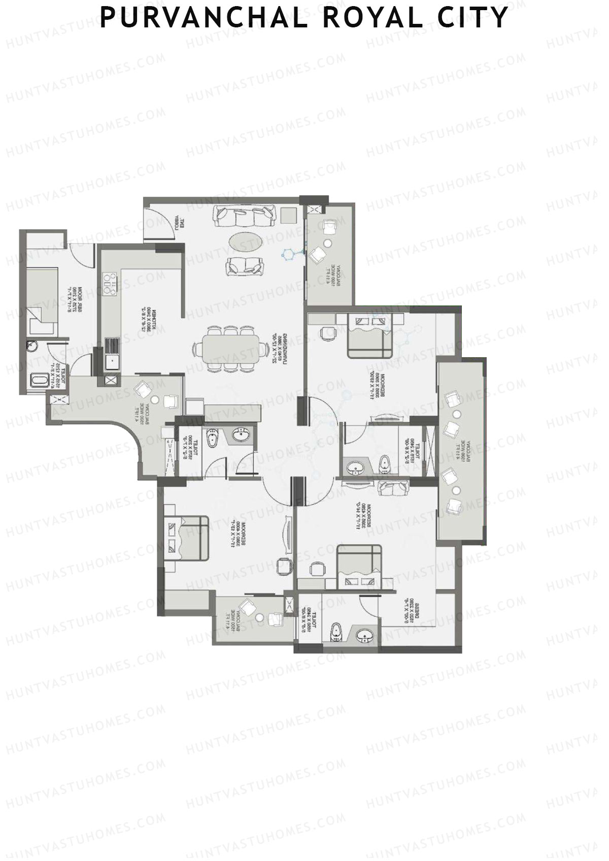 Purvanchal Royal City Tower 2 Unit 2 (Type A3) Floor Plan