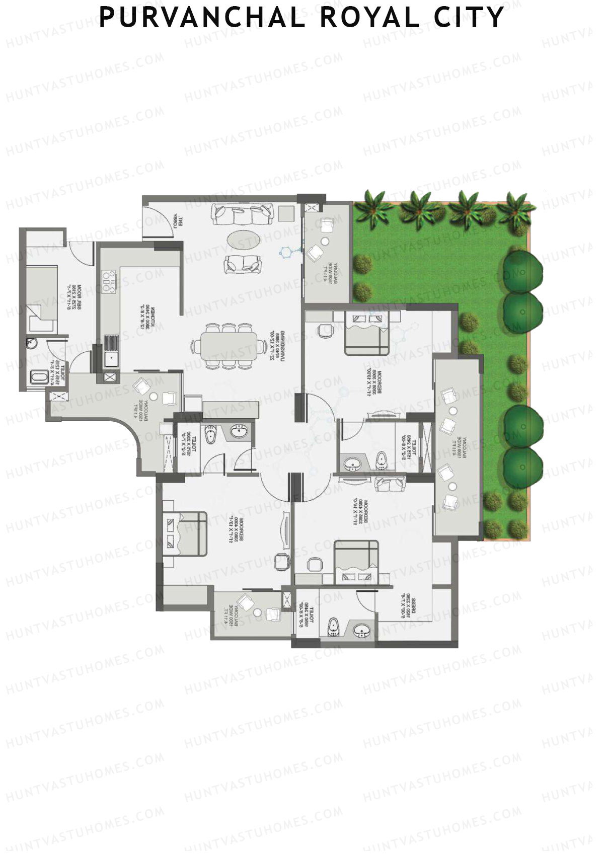Purvanchal Royal City Tower 2 Unit 2 (Type A3) Floor Plan