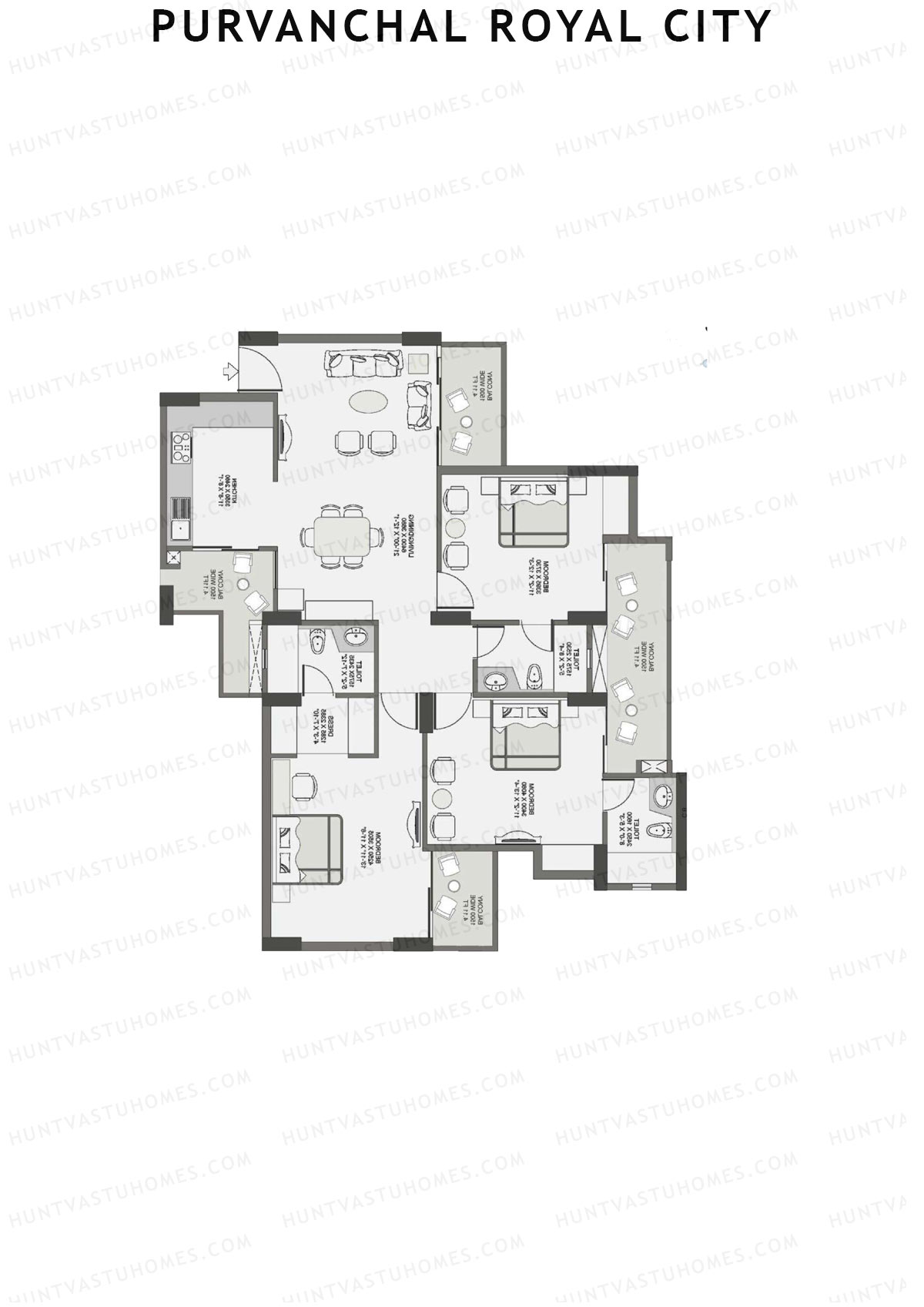 Purvanchal Royal City Tower 2 Unit 7 (Type B1) Floor Plan