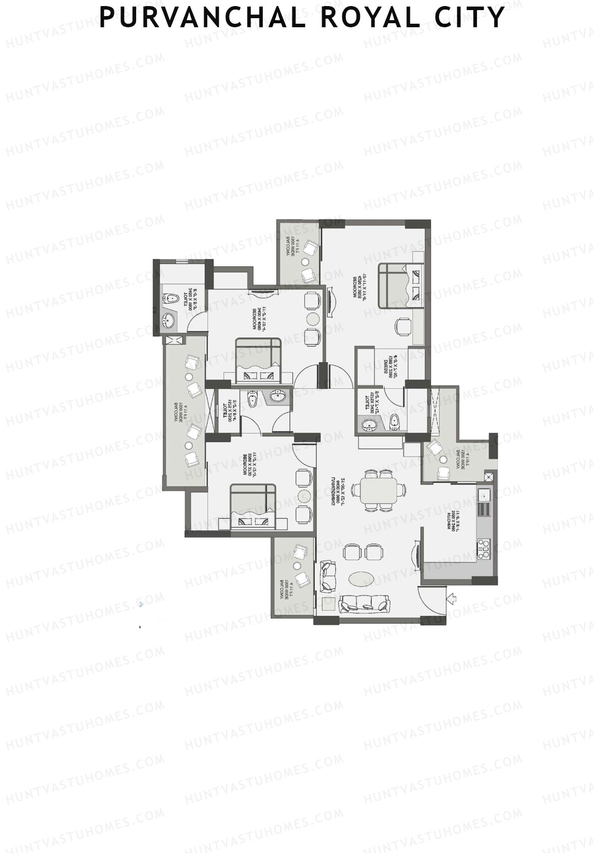 Purvanchal Royal City Tower 2 Unit 9 (Type B1) Floor Plan