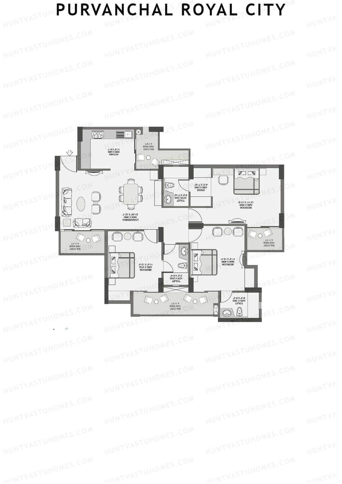 Purvanchal Royal City Tower 4 Unit 24 (Type B1) Floor Plan