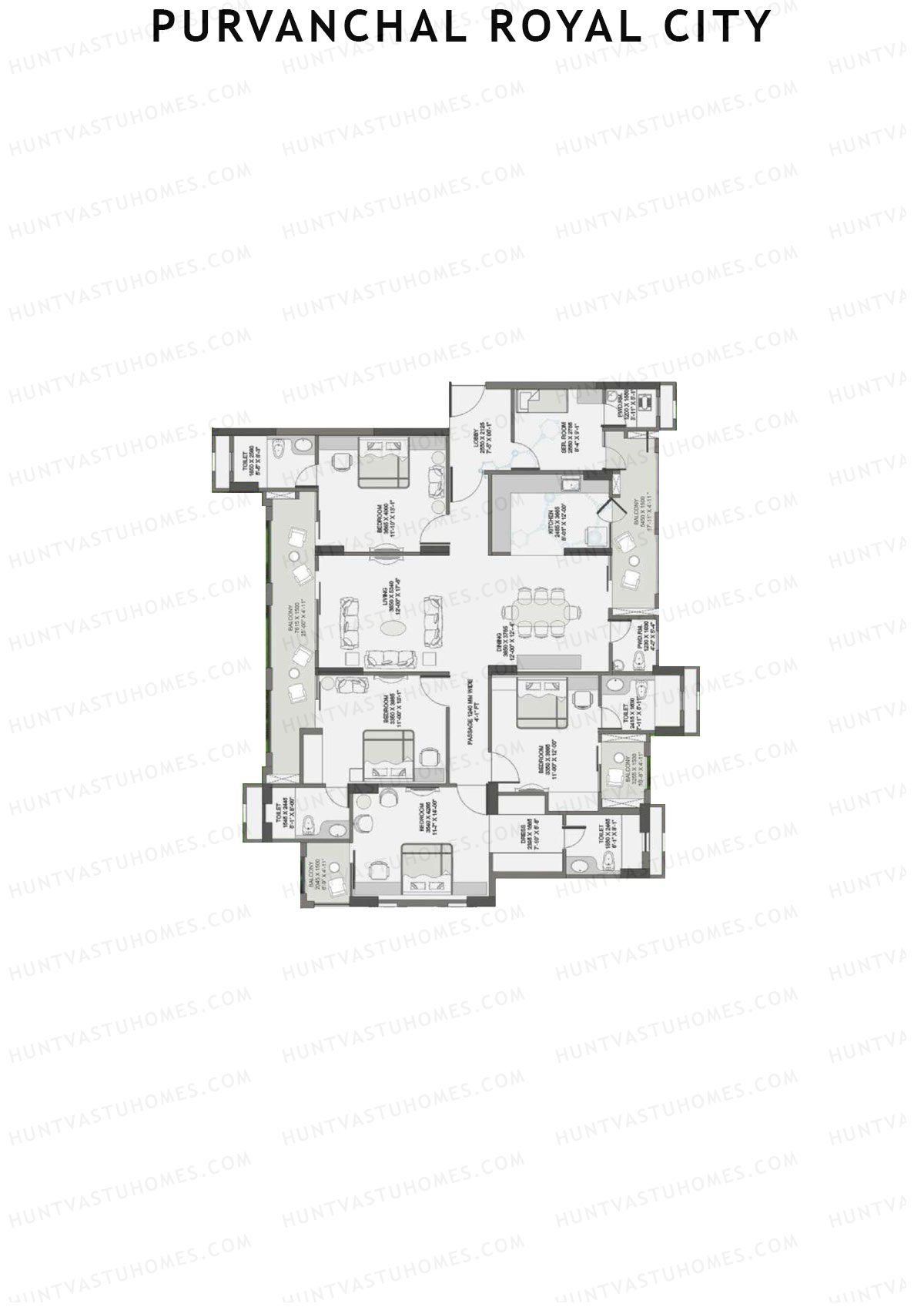 Purvanchal Royal City Tower 5 Unit 1 (Type A2) Floor Plan