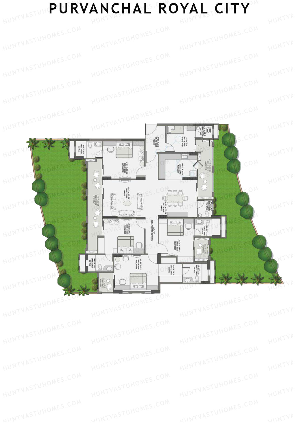 Purvanchal Royal City Tower 5 Unit 1 (Type A2) Floor Plan