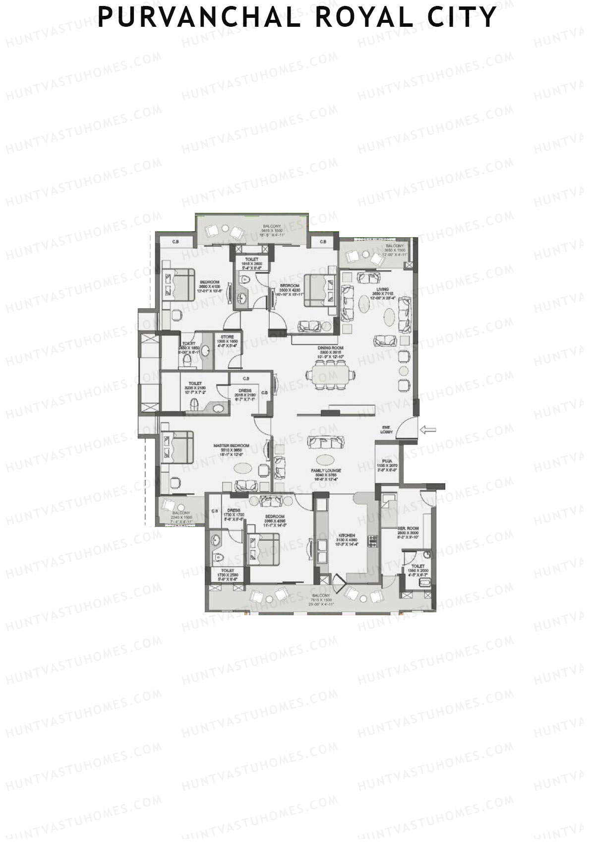 Purvanchal Royal City Tower 6 Unit 1 (Type A1) Floor Plan