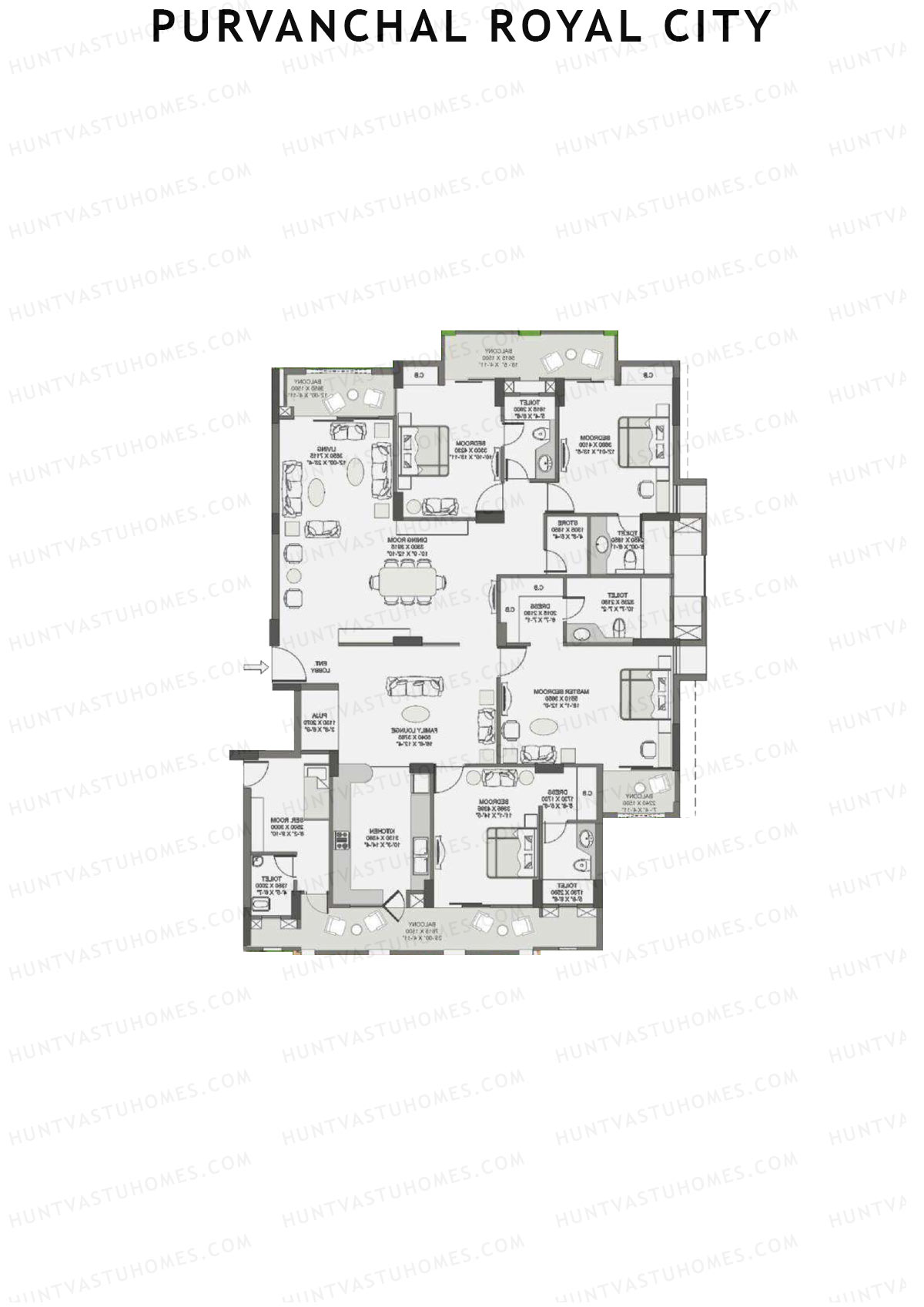 Purvanchal Royal City Tower 6 Unit 2 (Type A1) Floor Plan
