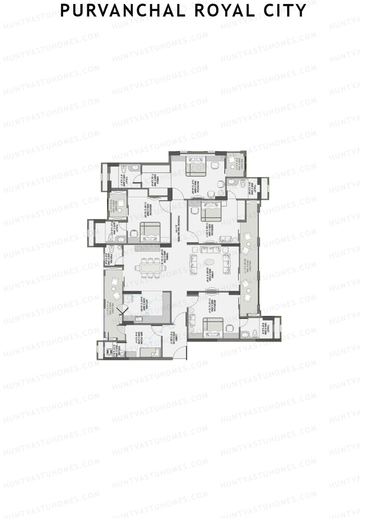 Purvanchal Royal City Tower 7 Unit 3 (Type A2) Floor Plan