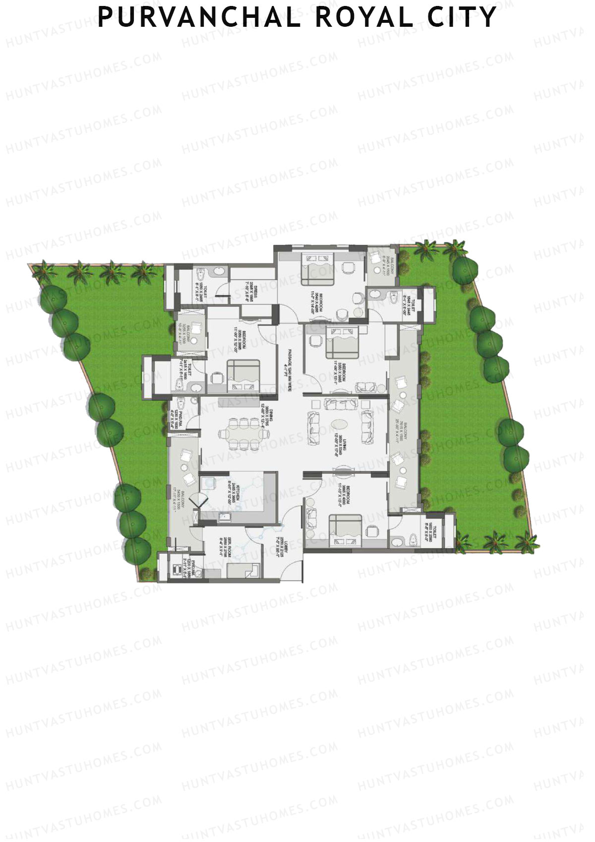Purvanchal Royal City Tower 7 Unit 3 (Type A2) Floor Plan
