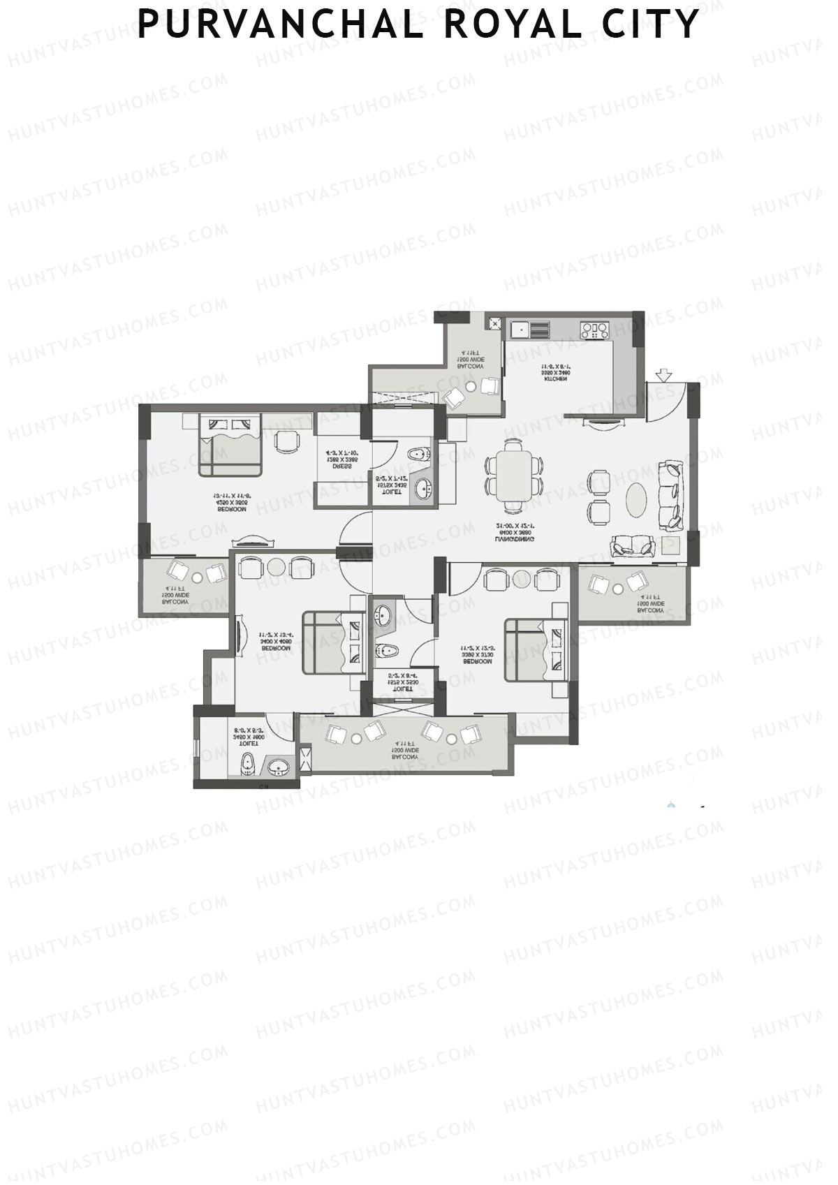 Purvanchal Royal City Tower 8 Unit 25 (Type B1) Floor Plan