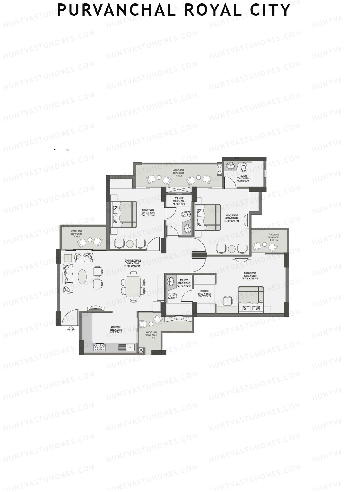 Purvanchal Royal City Tower 8 Unit 29 (Type B1) Floor Plan