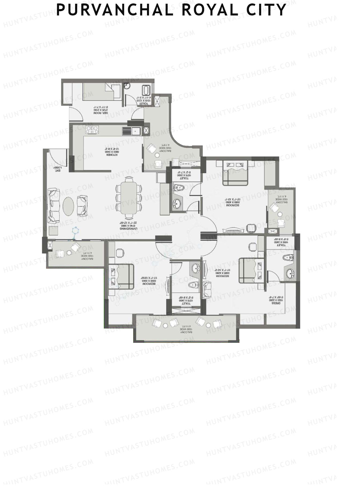 Purvanchal Royal City Tower 8 Unit 7 (Type A3) Floor Plan