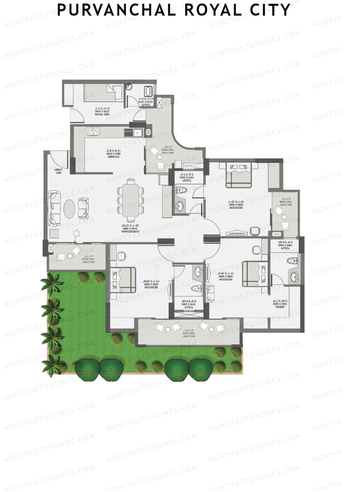 Purvanchal Royal City Tower 8 Unit 7 (Type A3) Floor Plan