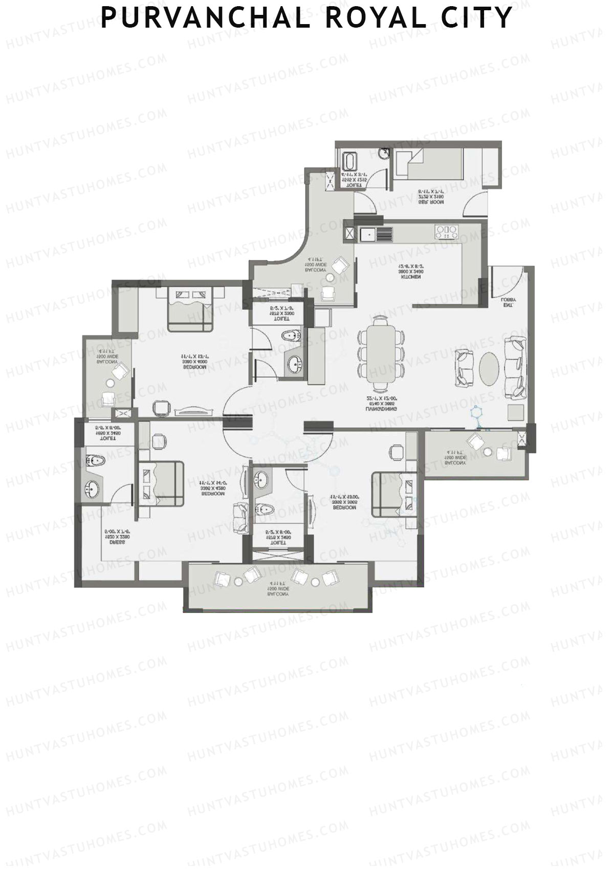 Purvanchal Royal City Tower 8 Unit 8 (Type A3) Floor Plan