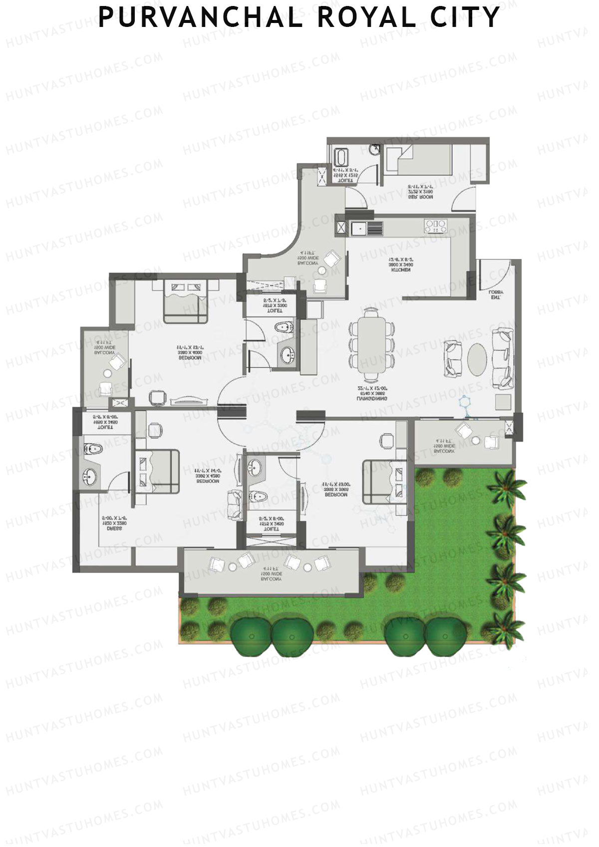 Purvanchal Royal City Tower 8 Unit 8 (Type A3) Floor Plan