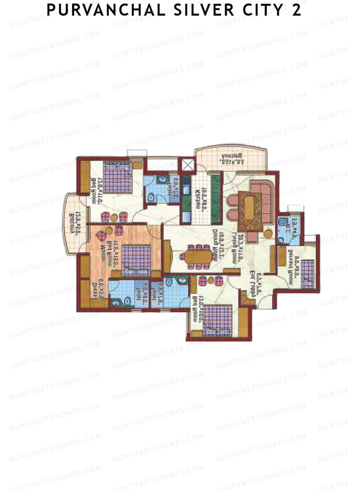 Purvanchal Silver City 2 Tower 10 Unit 1 (Type A3) Floor Plan