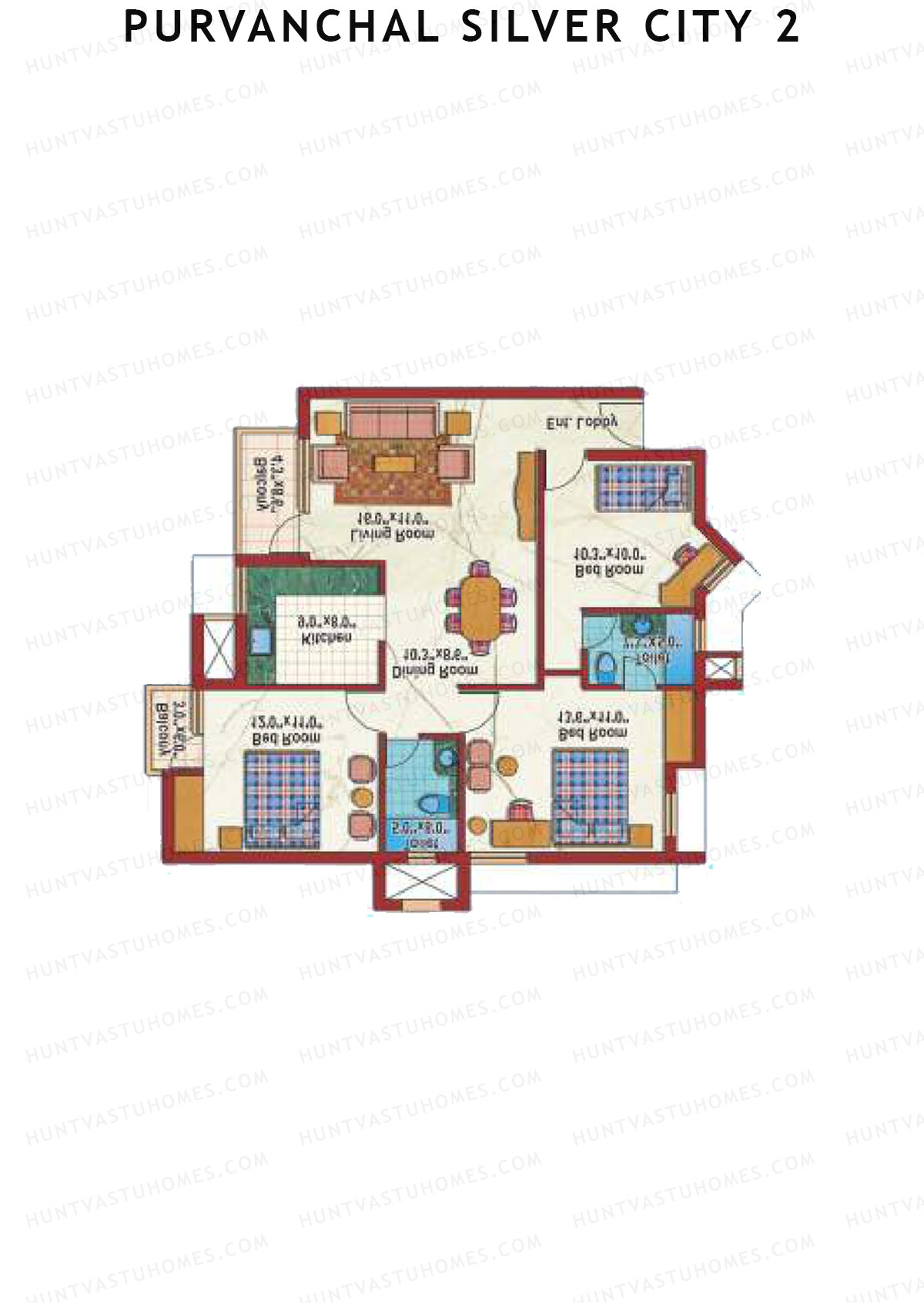 Purvanchal Silver City 2 Tower 11 Unit 5 (Type B2) Floor Plan
