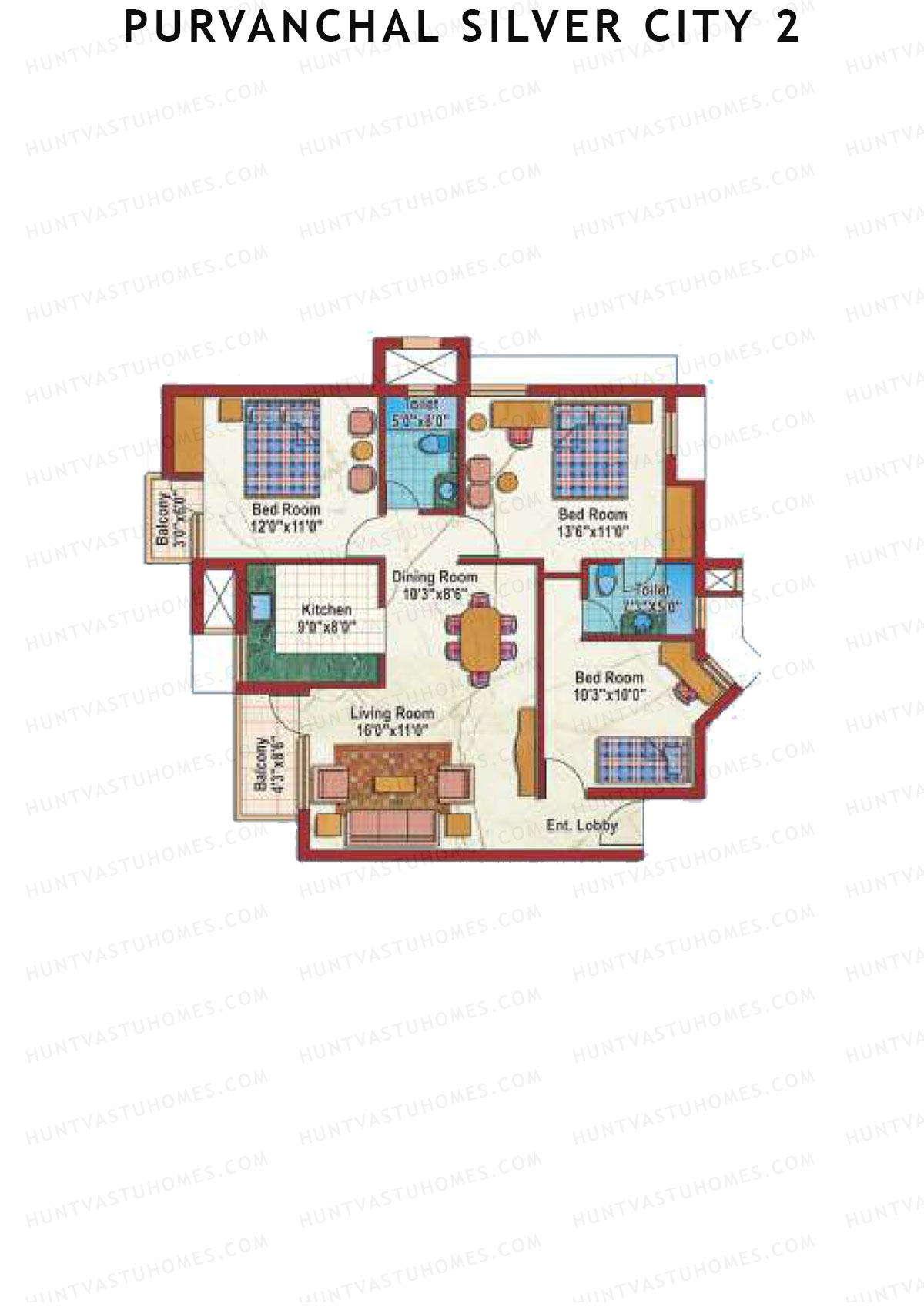 Purvanchal Silver City 2 Tower 11 Unit 6 (Type B2) Floor Plan