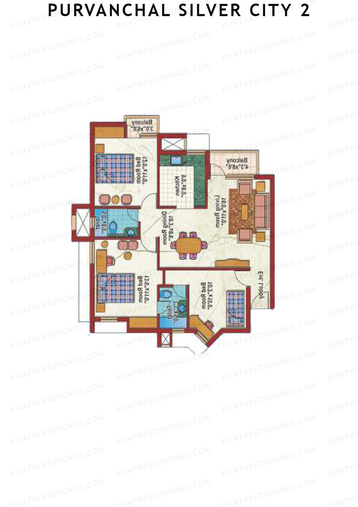 Purvanchal Silver City 2 Tower 12 Unit 1 (Type B2) Floor Plan