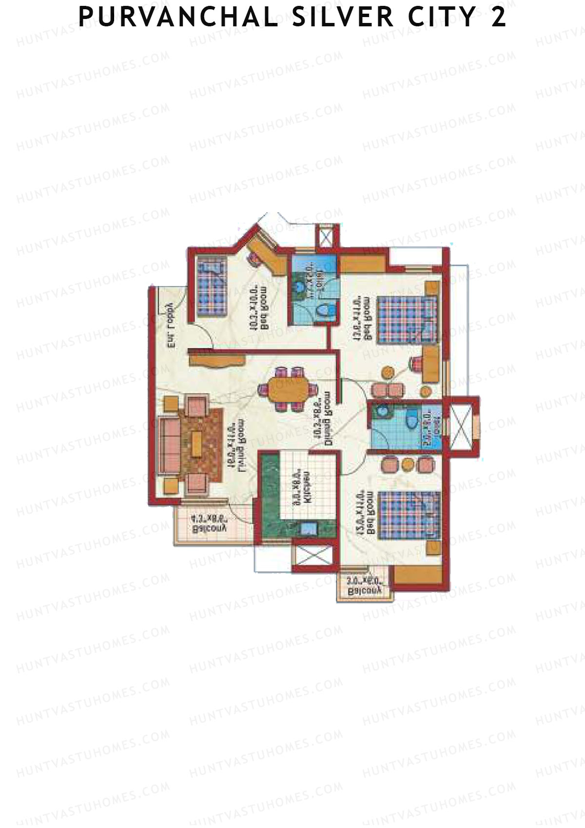 Purvanchal Silver City 2 Tower 12 Unit 3 (Type B2) Floor Plan