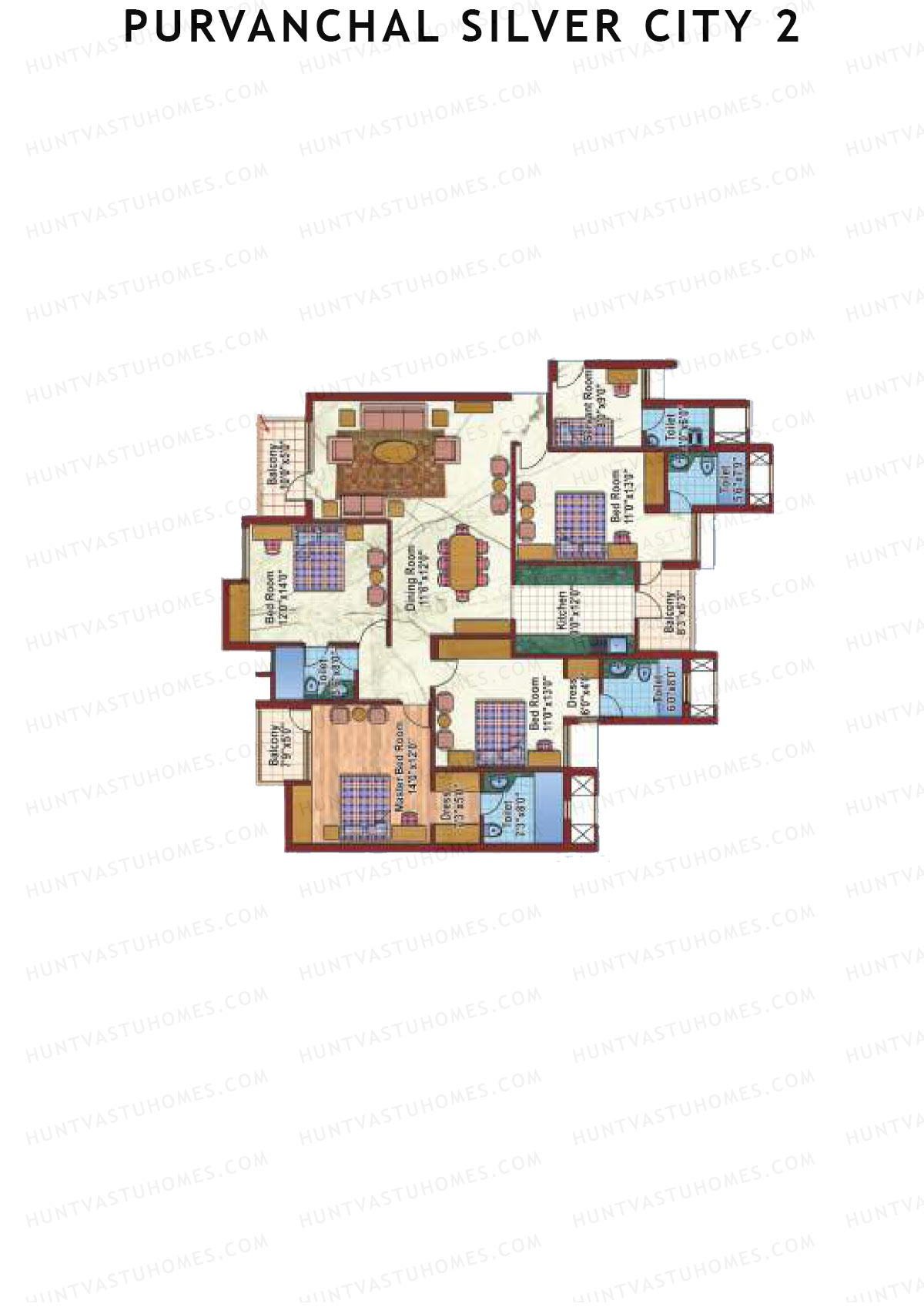 Purvanchal Silver City 2 Tower 17 Unit 2 (Type A2) Floor Plan