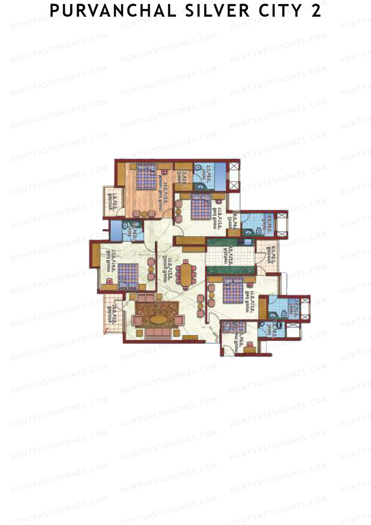 Purvanchal Silver City 2 Tower 20 Unit 1 (Type A2) Floor Plan