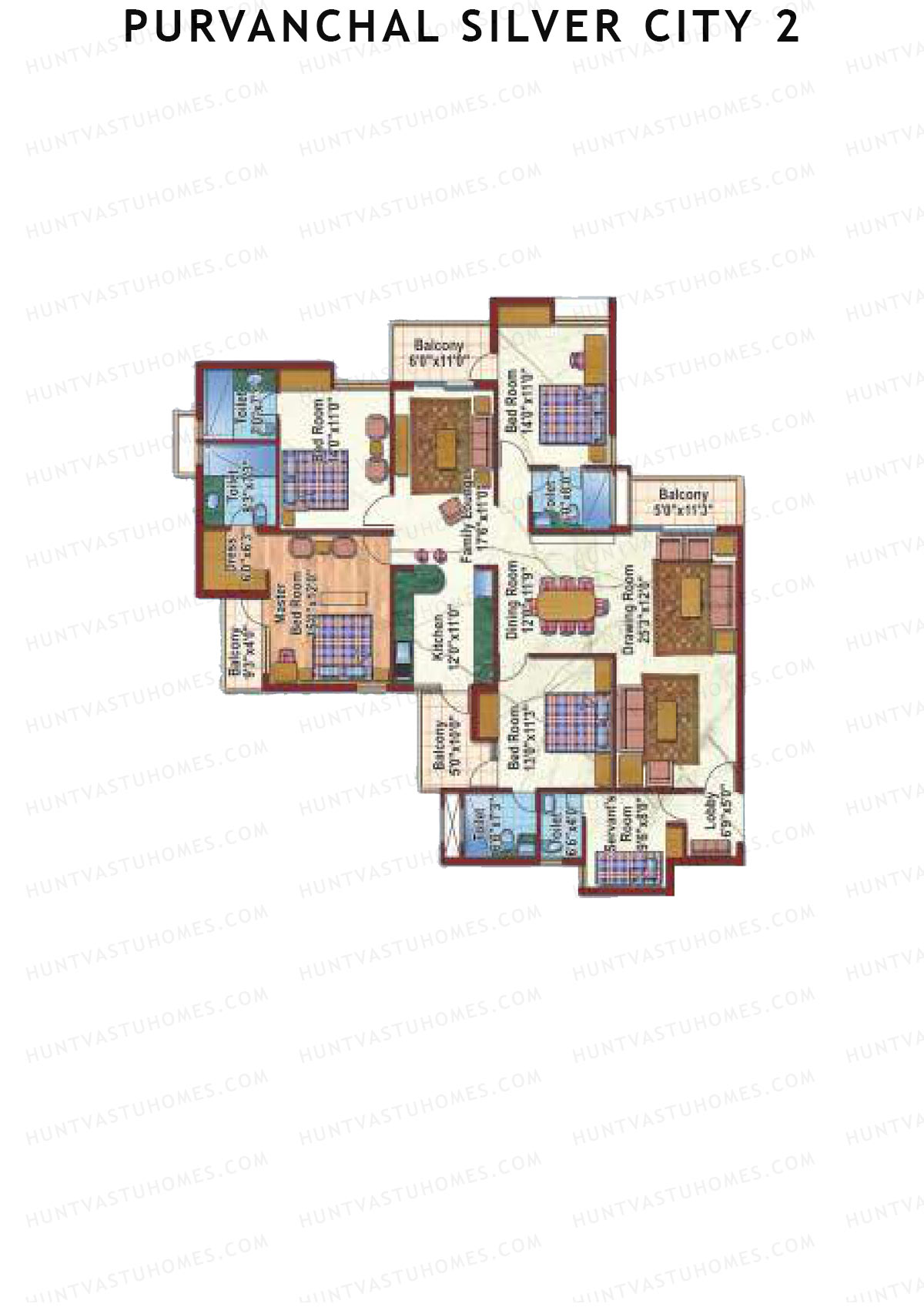 Purvanchal Silver City 2 Tower 2 Unit 1 (Type A1) Floor Plan