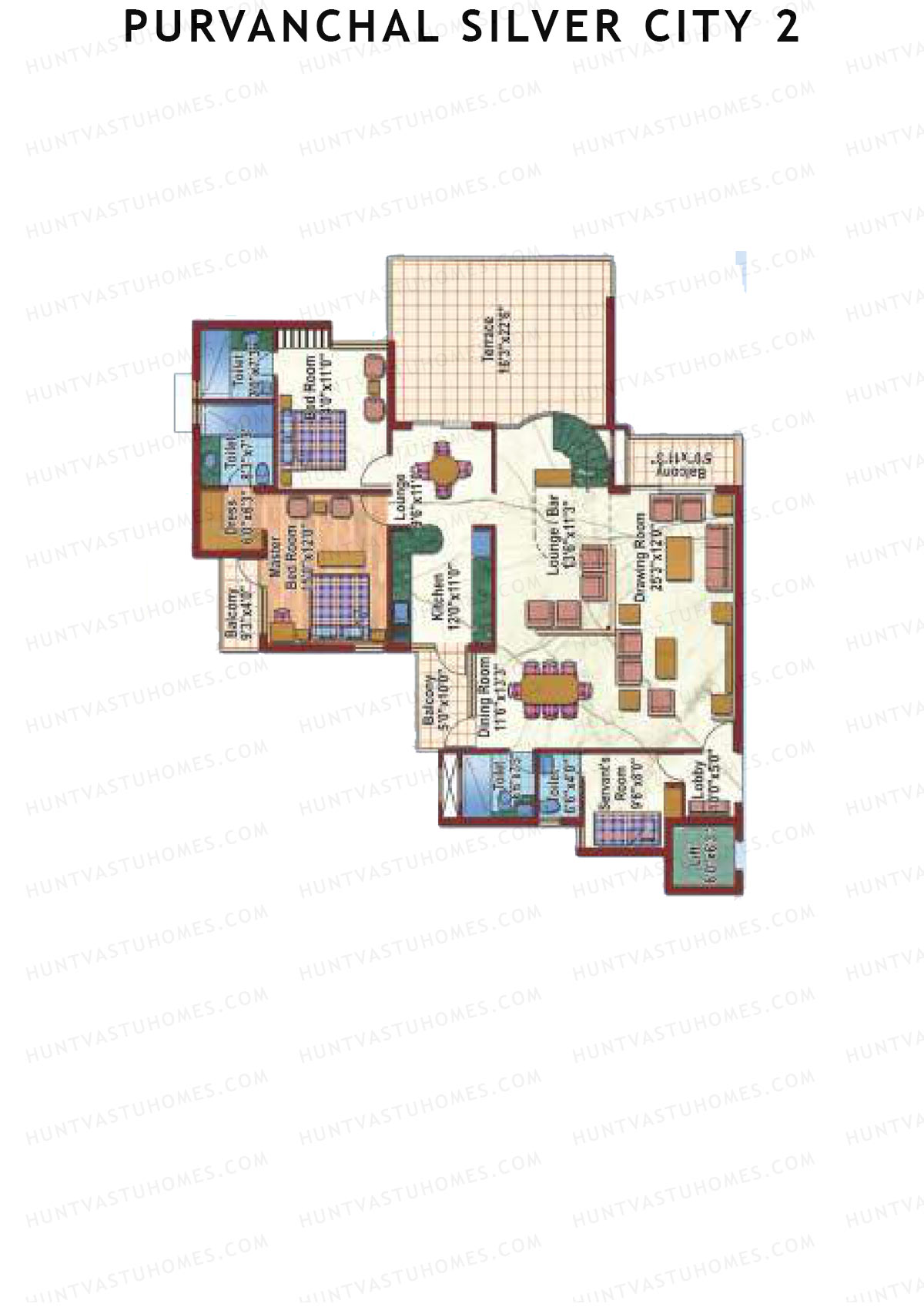 Purvanchal Silver City 2 Tower 2 Unit 1 TYPE PH LW(Penthouse) Floor Plan