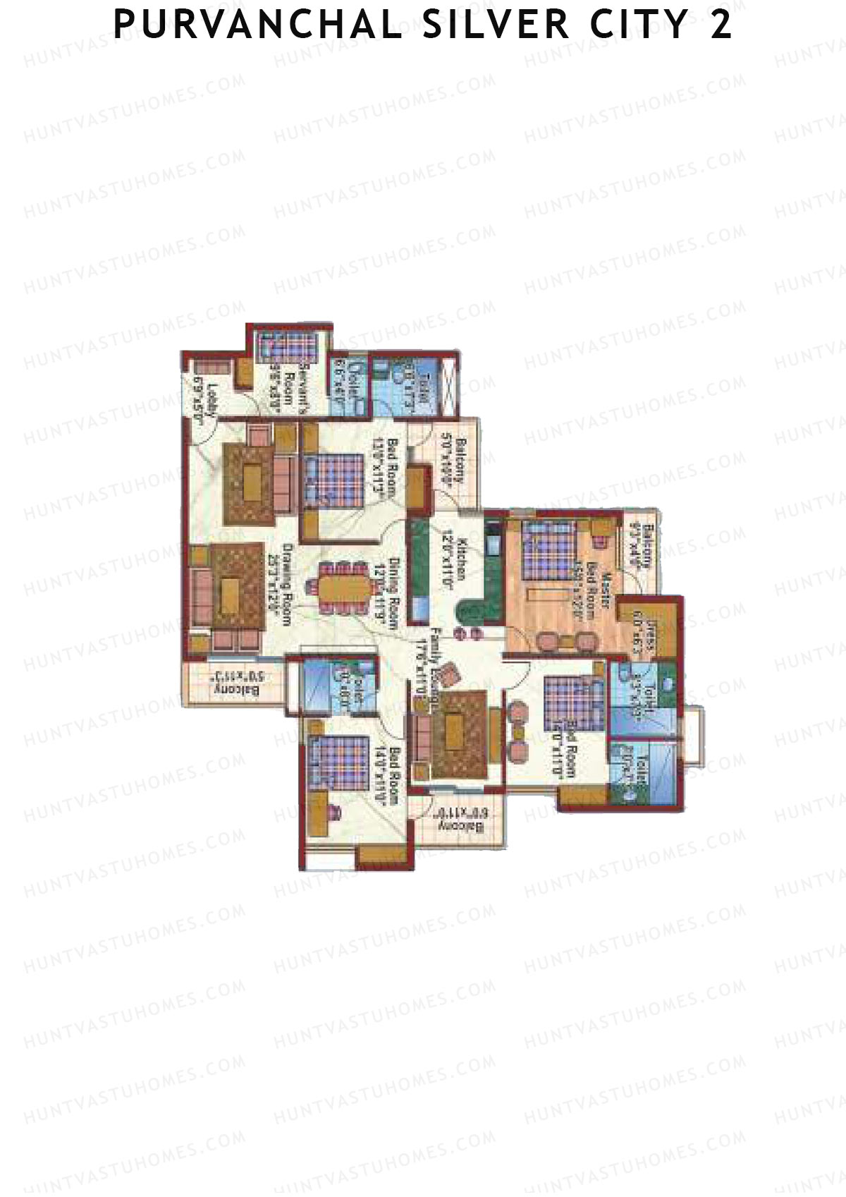 Purvanchal Silver City 2 Tower 2 Unit 3 (Type A1) Floor Plan